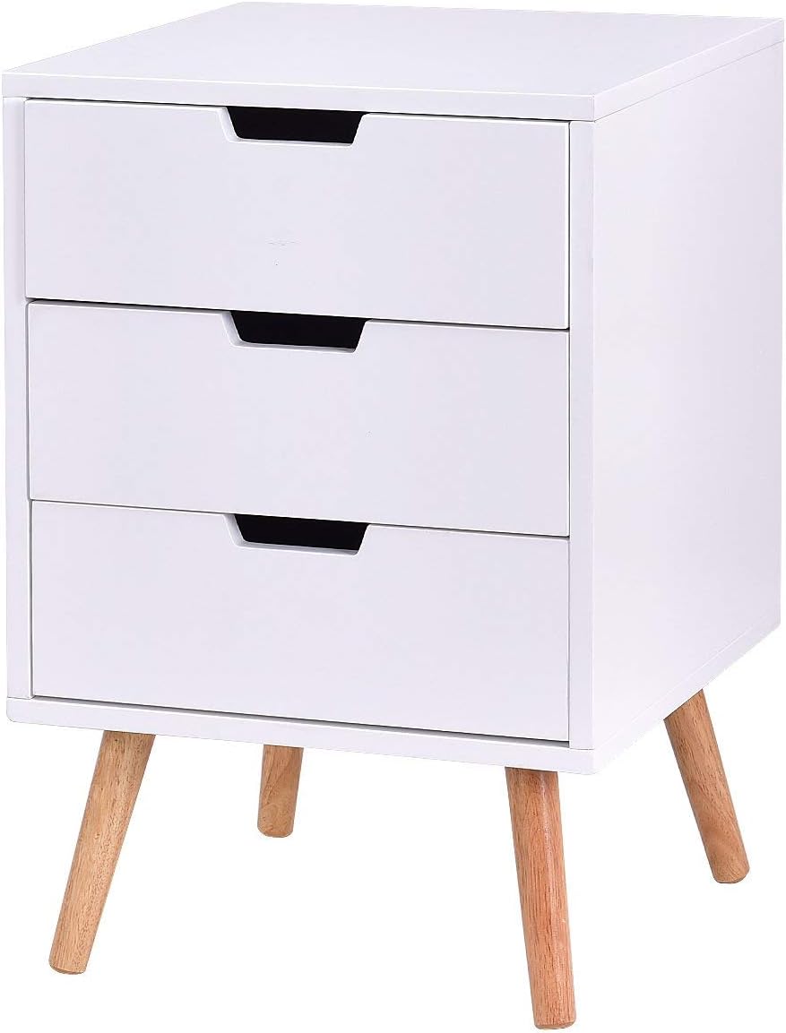 Giantex Side End Table W/3 Drawers Mid-Century Accent for Living Room Bedroom Home Furniture Storage Nightstand (1)