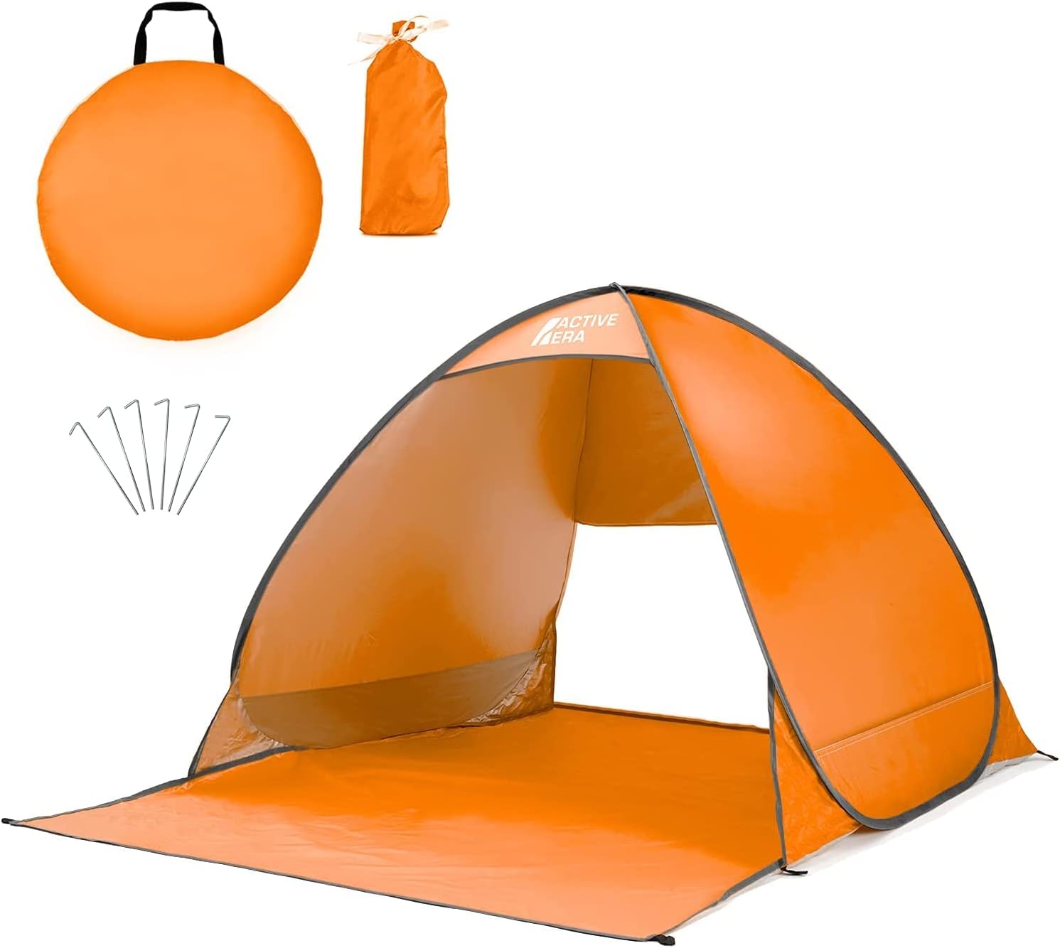 Active Era Pop Up Beach Tent &ndash; UPF 50+ UV Sun Protection Beach Shade Beach Tent Pop Up for Kids & Adults - 2 Person Sun Shelter with Carry Bag and Tent Stakes for Beach, Park, Camping - Orange