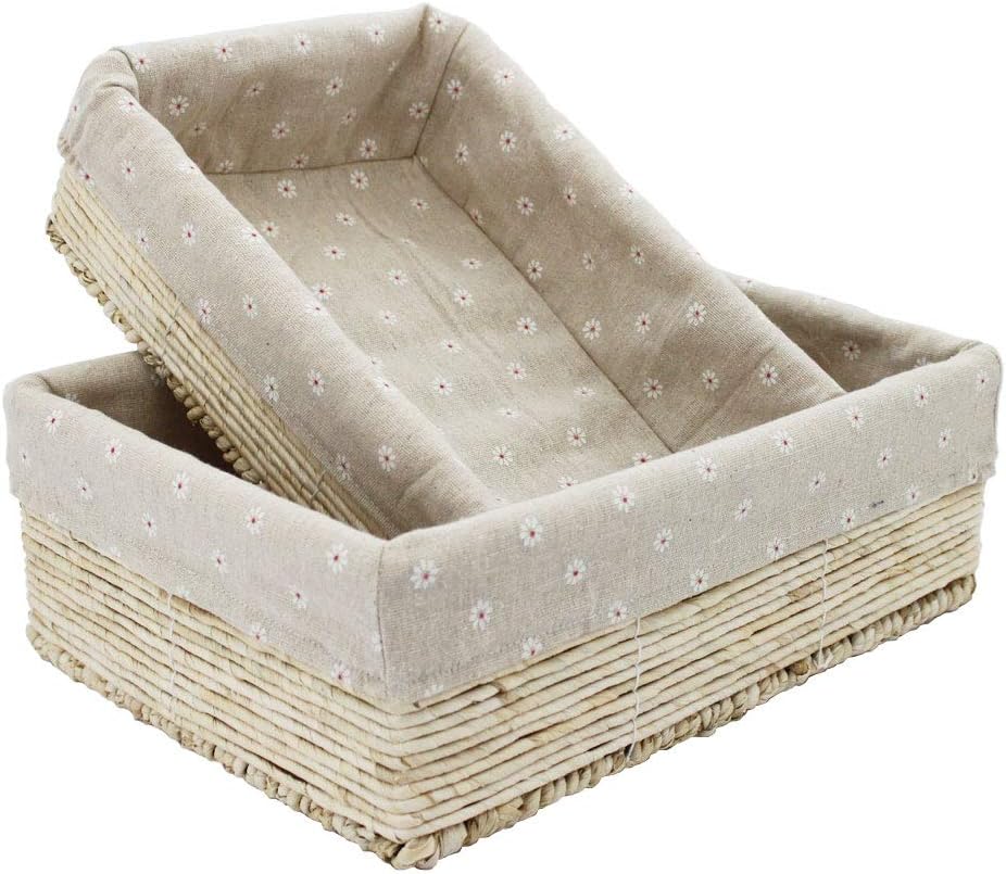 Rectangle Maize Storage Baskets,Woven Wicker Storage Baskets with Removable Liners, Medium, 14.5” x 10” x 4.7”inch, 2-Pack Pack of 2