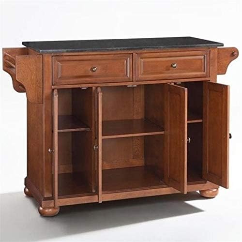 Pemberly Row Black Granite Top Kitchen Island in Classic Cherry