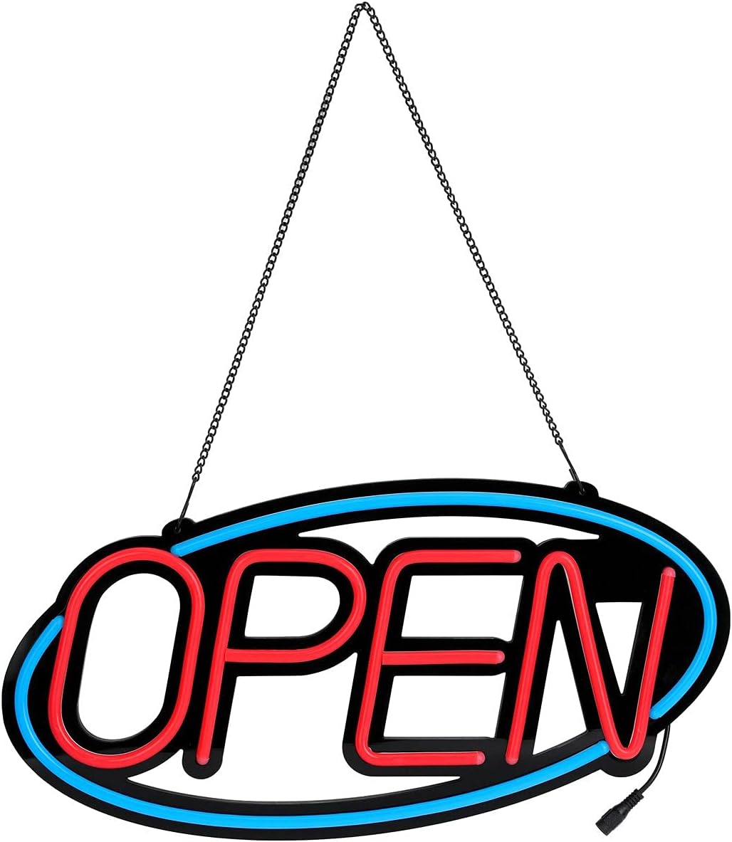 Super Bright LED Neon Open Sign for Business 22x11In Large Size Oval Frame with 11 Anmation Modes One Key Switch by Wetocke Pack of 2