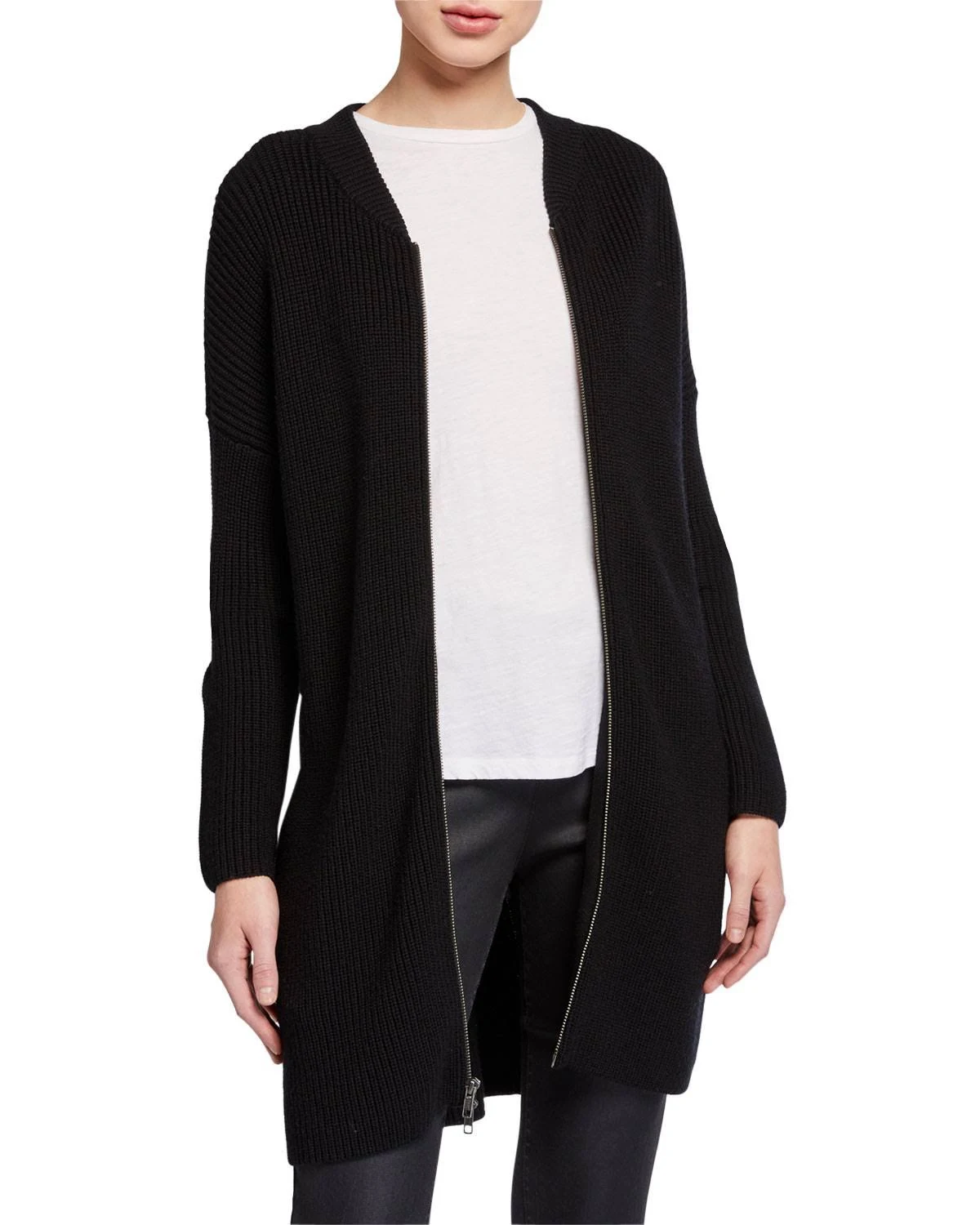 Eileen Fisher Merino Wool Zip-Front Cardigan - Black