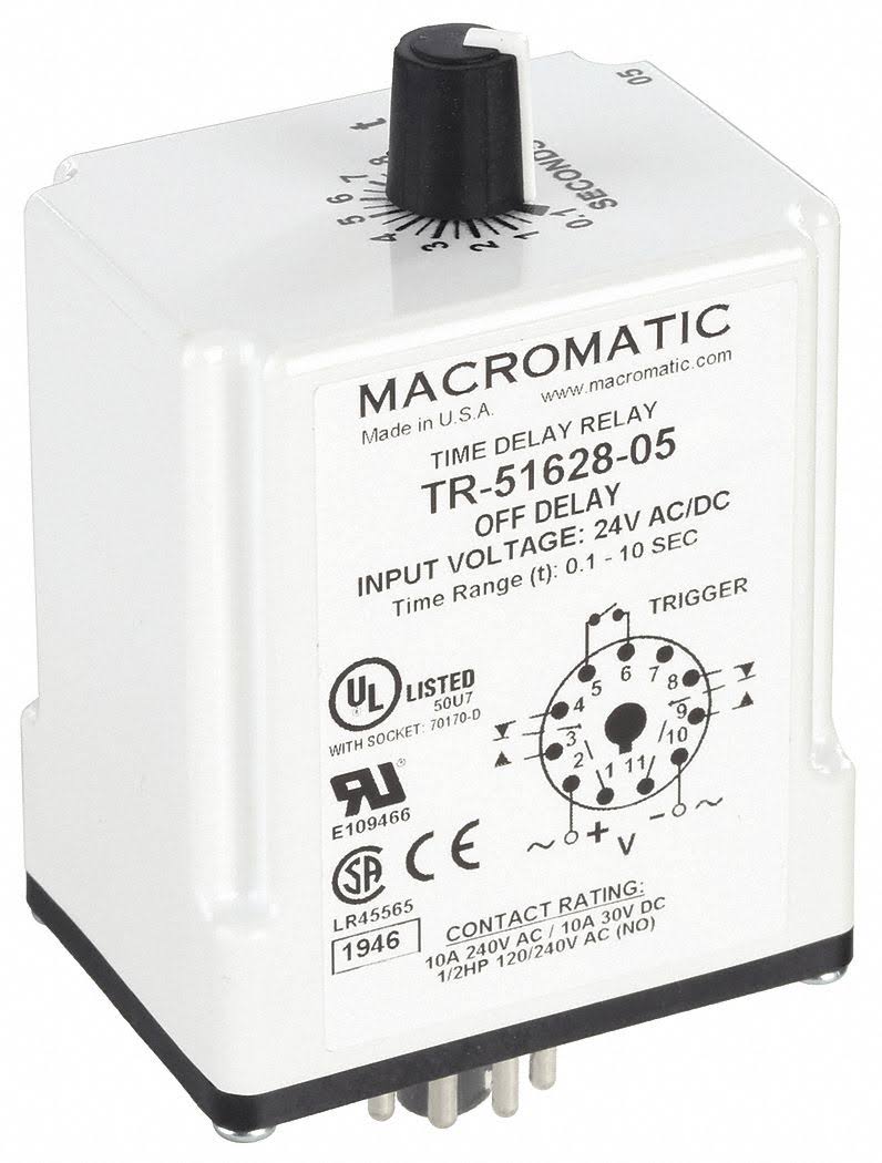 Macromatic TR-51628-05 Time Delay Relay,24VAC/DC,10A,DPDT