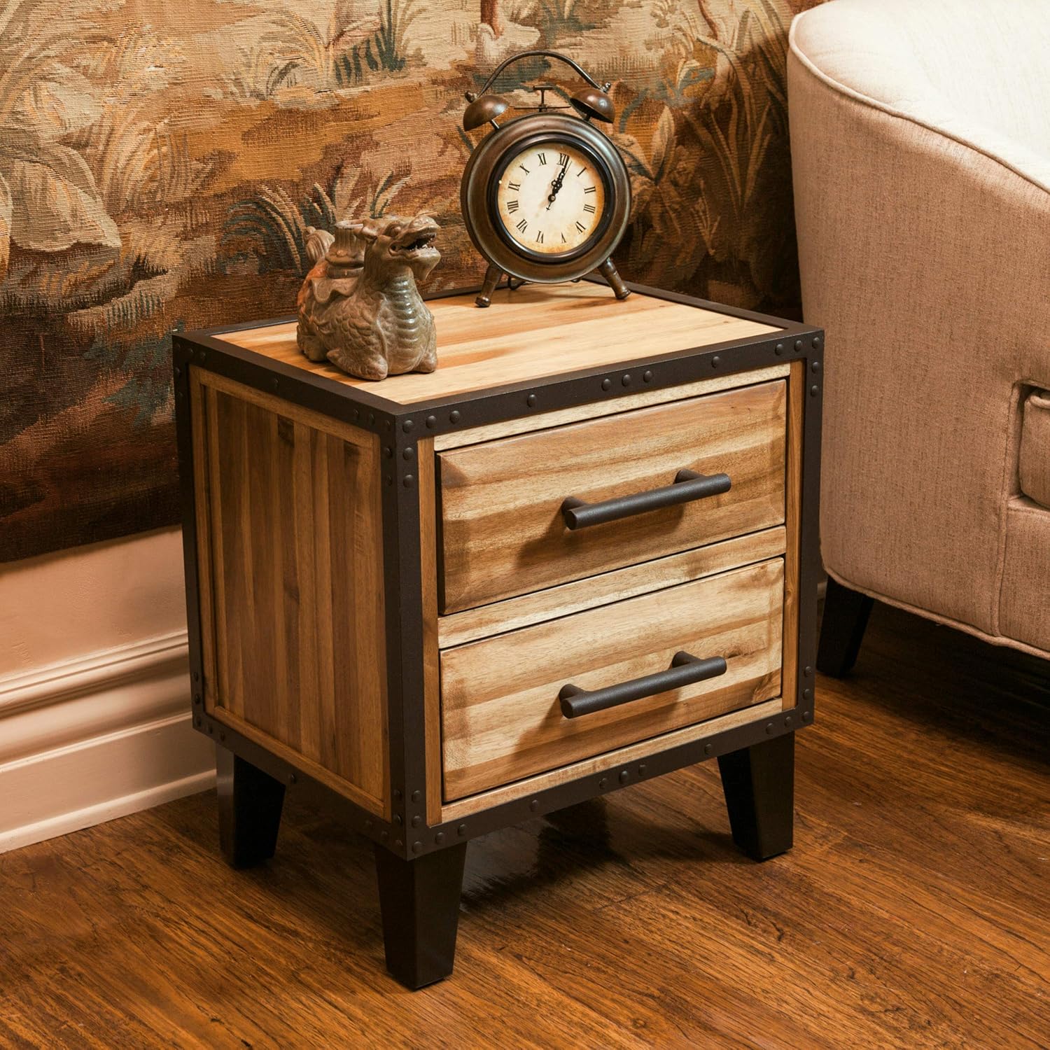 Christopher Knight Home Lina Acacia Wood Two Drawer Night Stand, Natural Stained