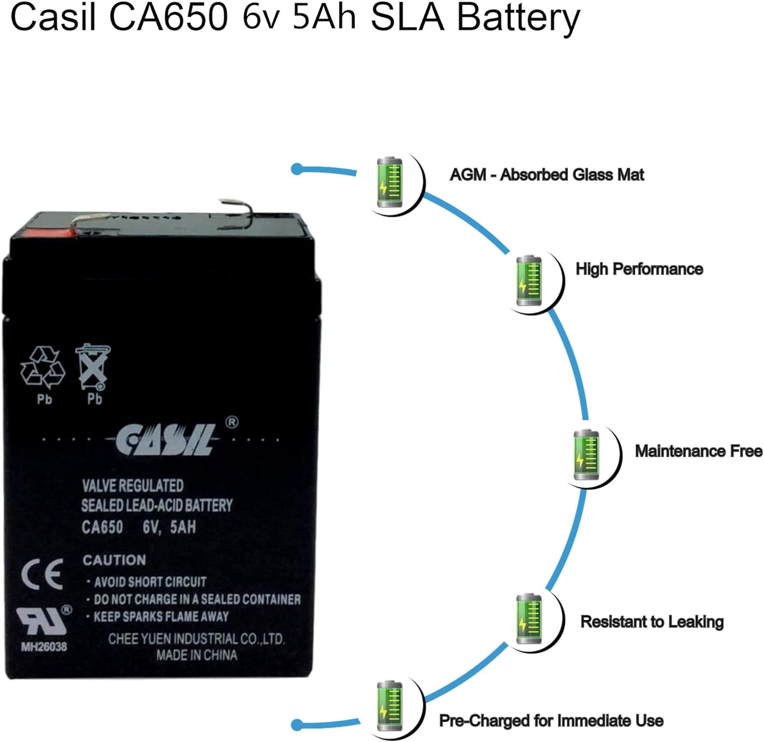Casil 6V 5AH Amp AGM SLA Rechargeable Battery Replaces 4ah 4.5ah