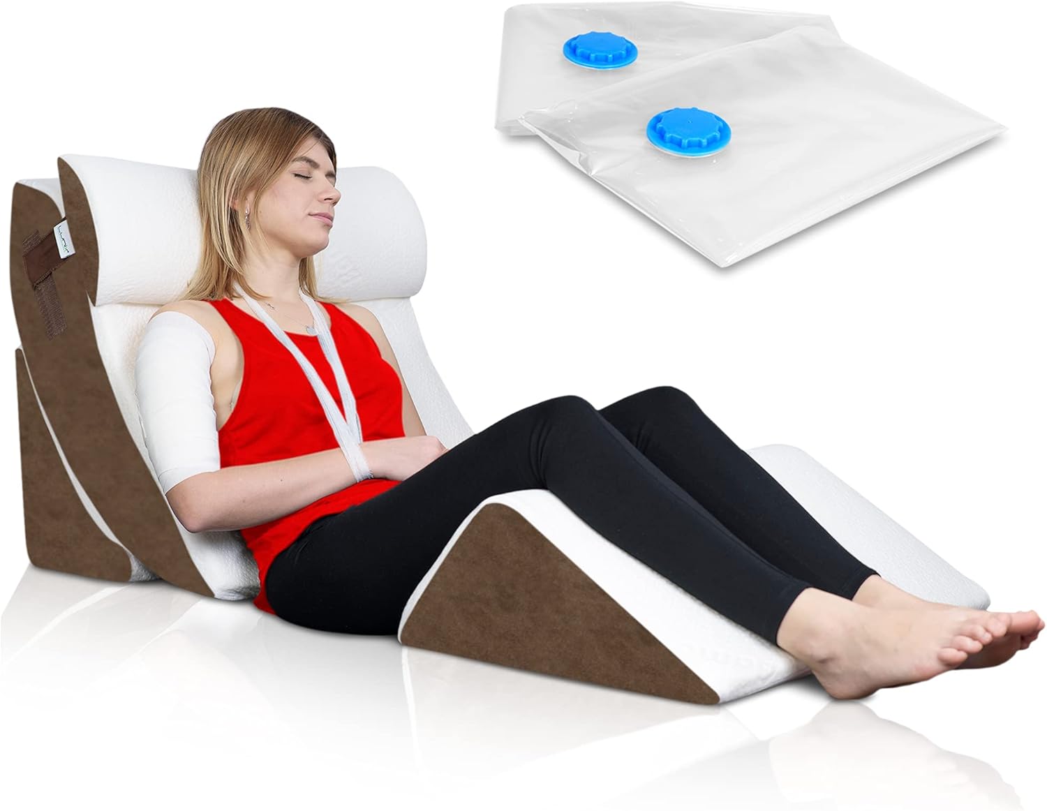 Lunix LX5 4pcs Orthopedic Bed Wedge Pillow Set, Post Surgery Memory Foam for Back, Neck and Leg Pain Relief, Sitting Pillow, Comfortable and Adjustable Pillows Acid Reflux and GERD for Sleeping Brown