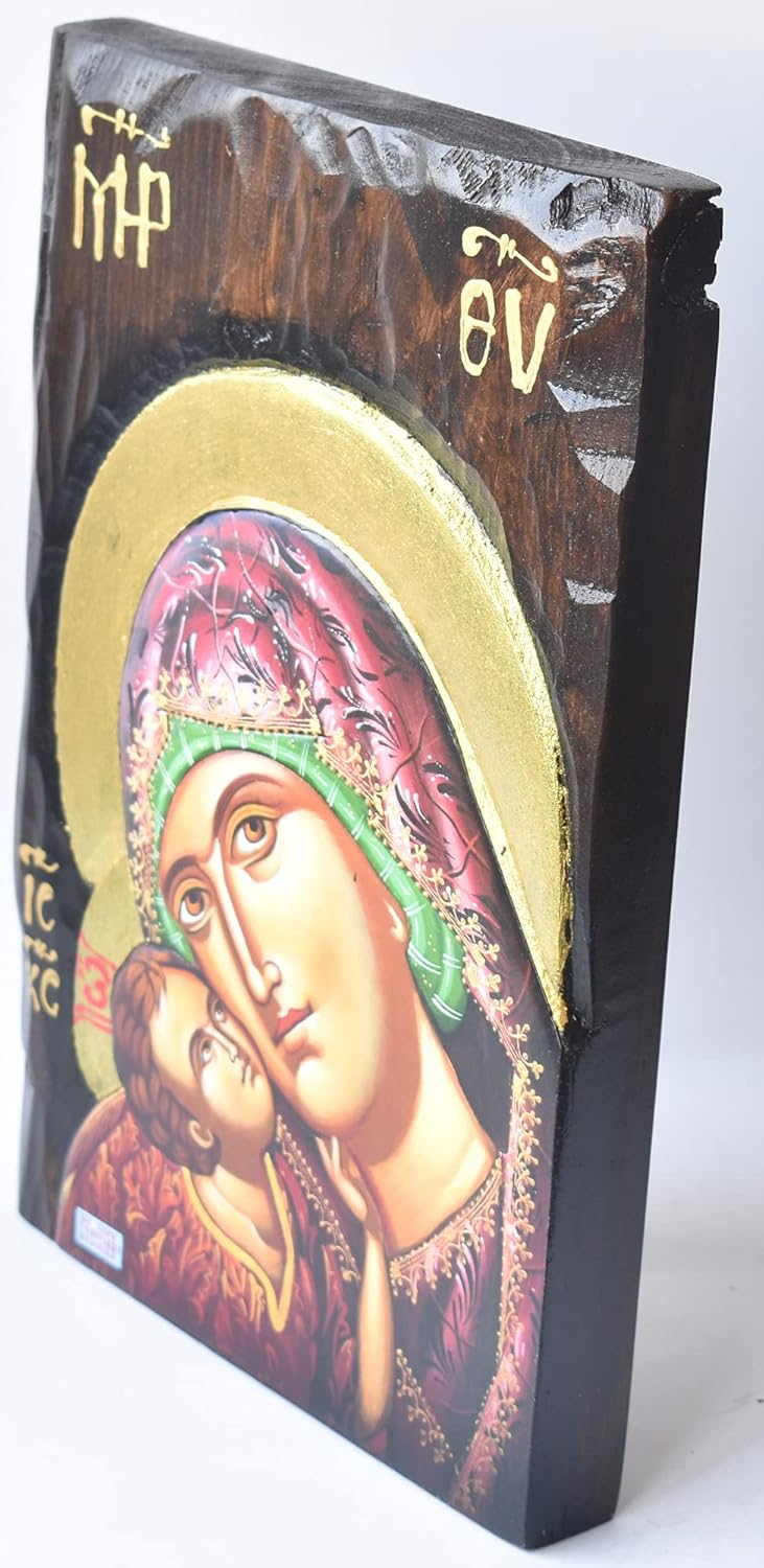 Panagia, Religious Icon, Virgin Mary Mother of God Relief Hand Painted 17x25 cm Pack of 2