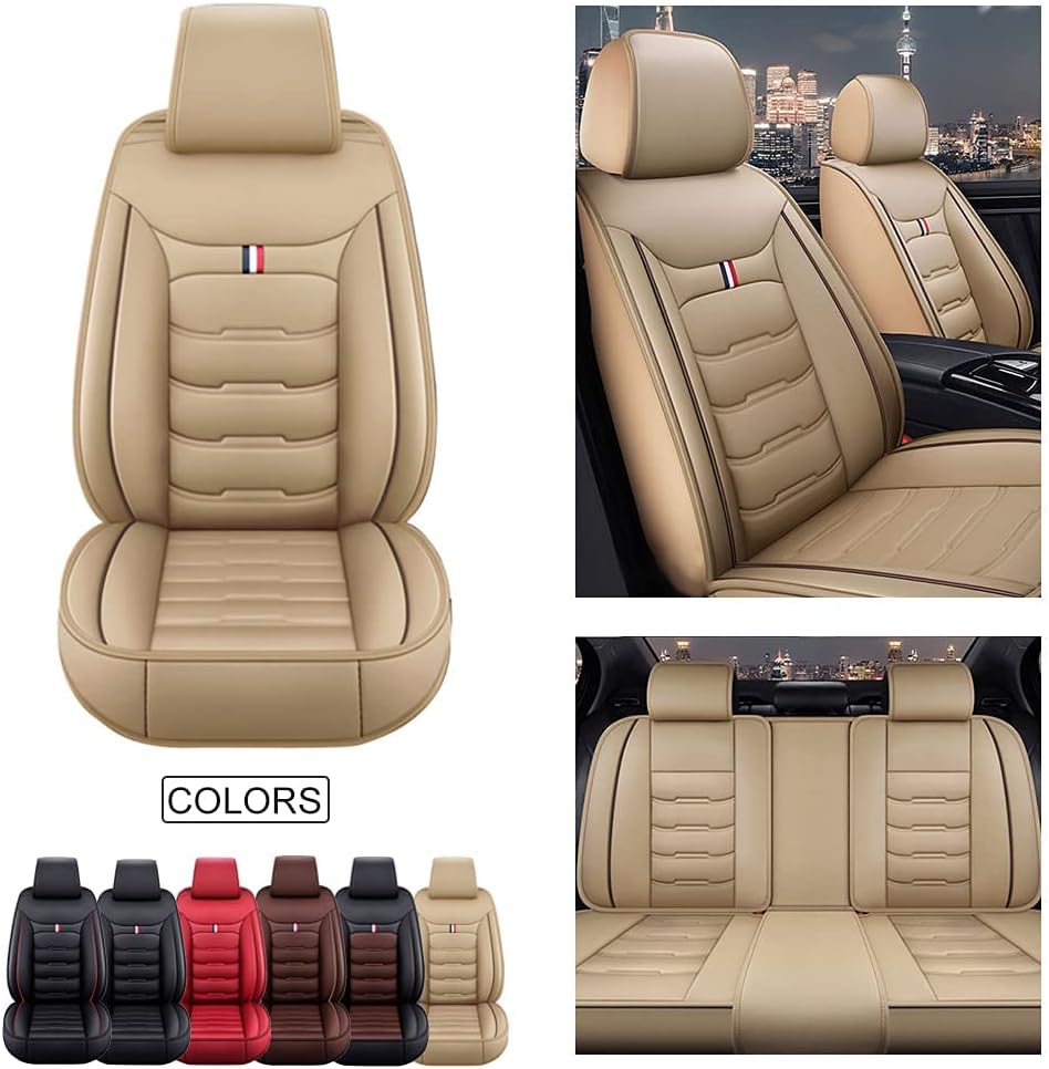 Vonzasi Car Seat Covers Fit for Escalade Ⅳ 2014-2017 Leather 5 Seats Full Set Waterproof Breathable Seat Protect Covers Airbag Compatible Black