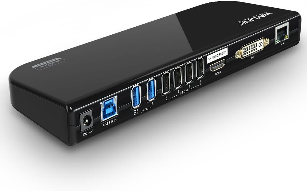 WAVLINK Universal Docking Station Dual Monitor, Laptop Docking Station with 6 USB 3.0 Ports, HDMI & DVI/VGA, Gigabit Ethernet, Audio, USB Docking Station for Windows, Mac and Android