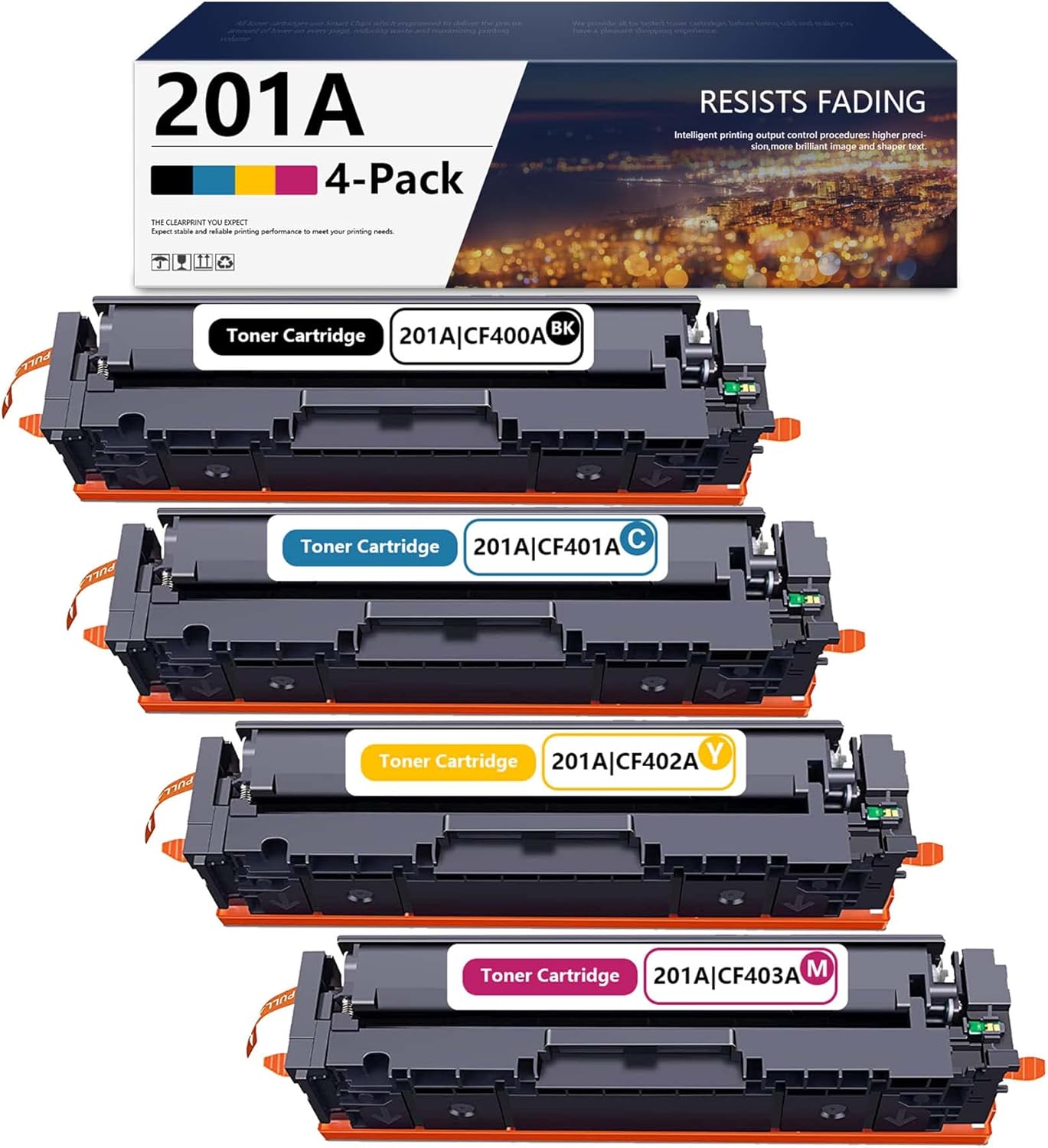 4 Pack Compatible CF400A CF401A CF402A CF403A Toner Cartridge Replacement for HP 201A Pro M252dw M252n MFP M277n M277dw M277c6 M274n Printer,Sold by BASTONER (1BK+1C+1Y+1M)