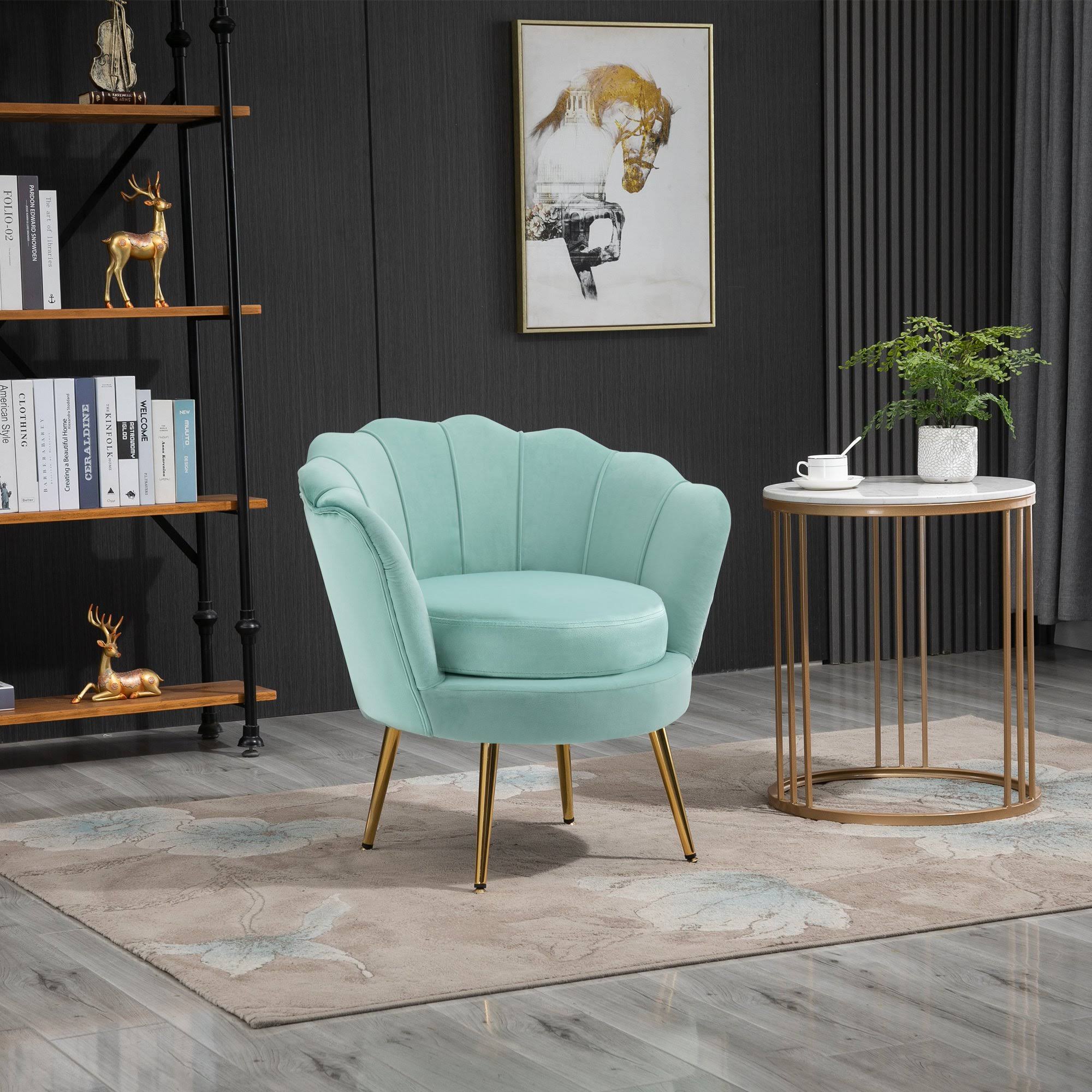 HOMCOM Elegant Velvet Fabric Accent Chair/Leisure Club Chair with Gold Metal Legs for Living Room - Green