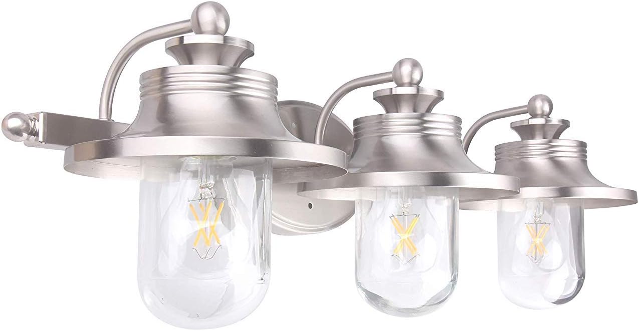 LIT-PaTH 3 Light Bathroom Vanity Light Fixture, Wall Sconce, E26 Base 60W Max for Each, Plating Nickel Finish, Bulbs not Included