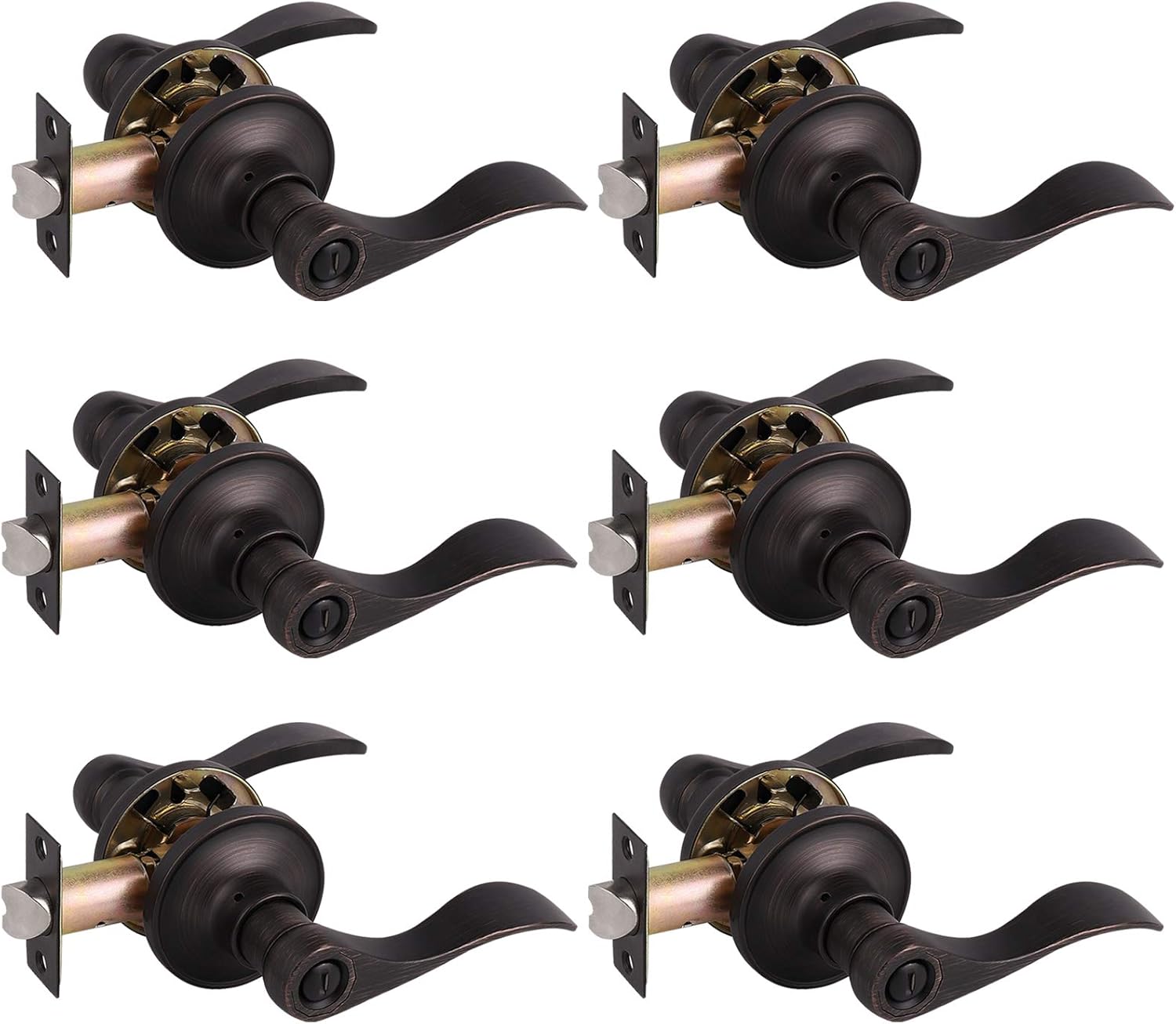 Gobrico 6 Pack Privacy Locksets Interior Door Levers/Handles for Bedroom Bath, Wave Levers, Right Left Handed Door Knobs, Satin Nickel Finished