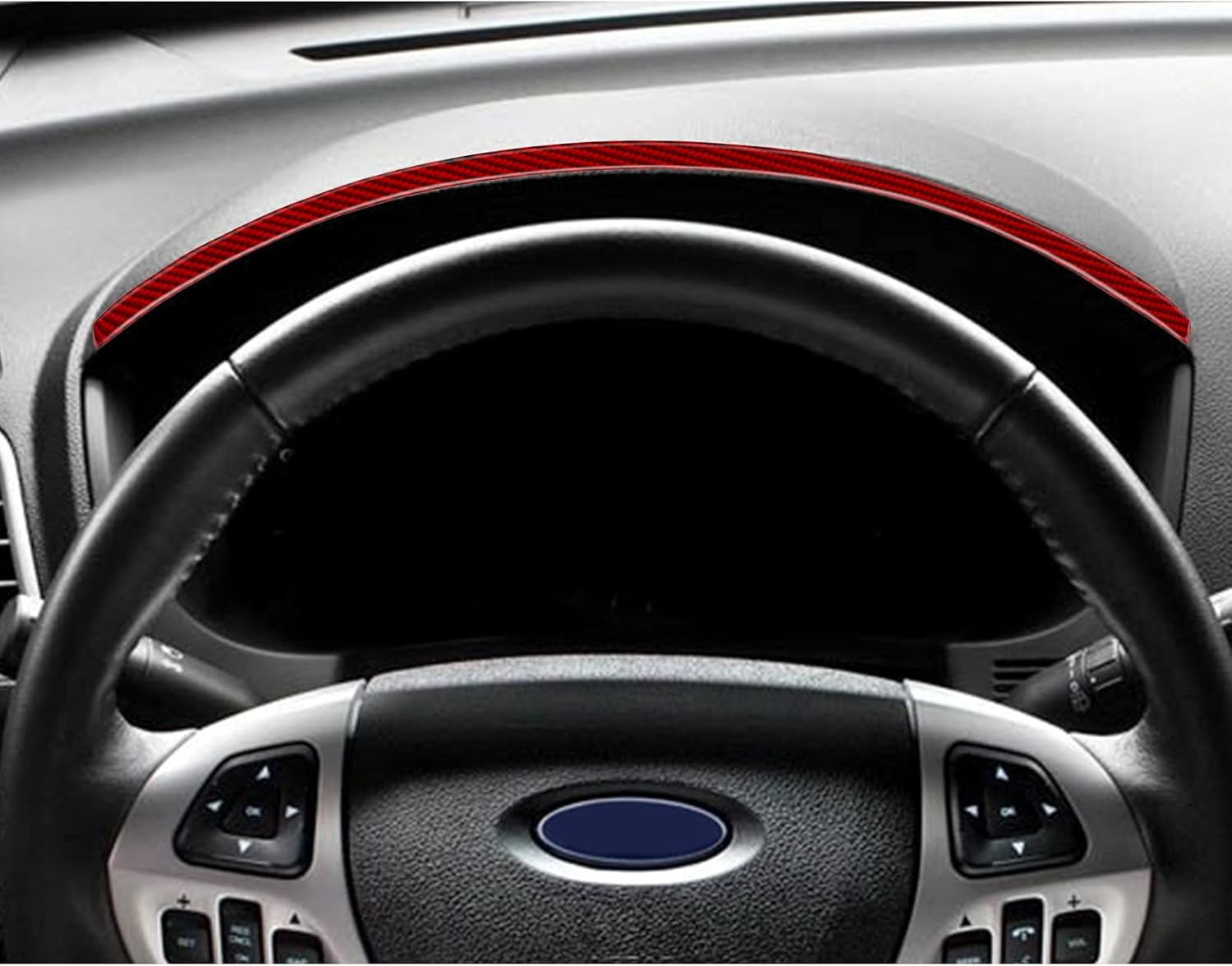 SUNJIKA Compatible with 2PCS Carbon Fiber Center Console Dashboard Screen Frame Strip Frame Trim Sticker Accessories for Ford Explorer 2013 2014 2015 2016 2017 2018 (Red)