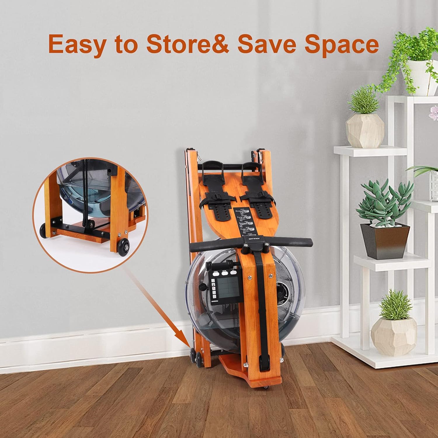 AURUMBIRD Water Rowing Machine,Wooden Water Resistance Rowing Machine for Home Gyms Use with LED Moniter, Full-Body Workout Machine