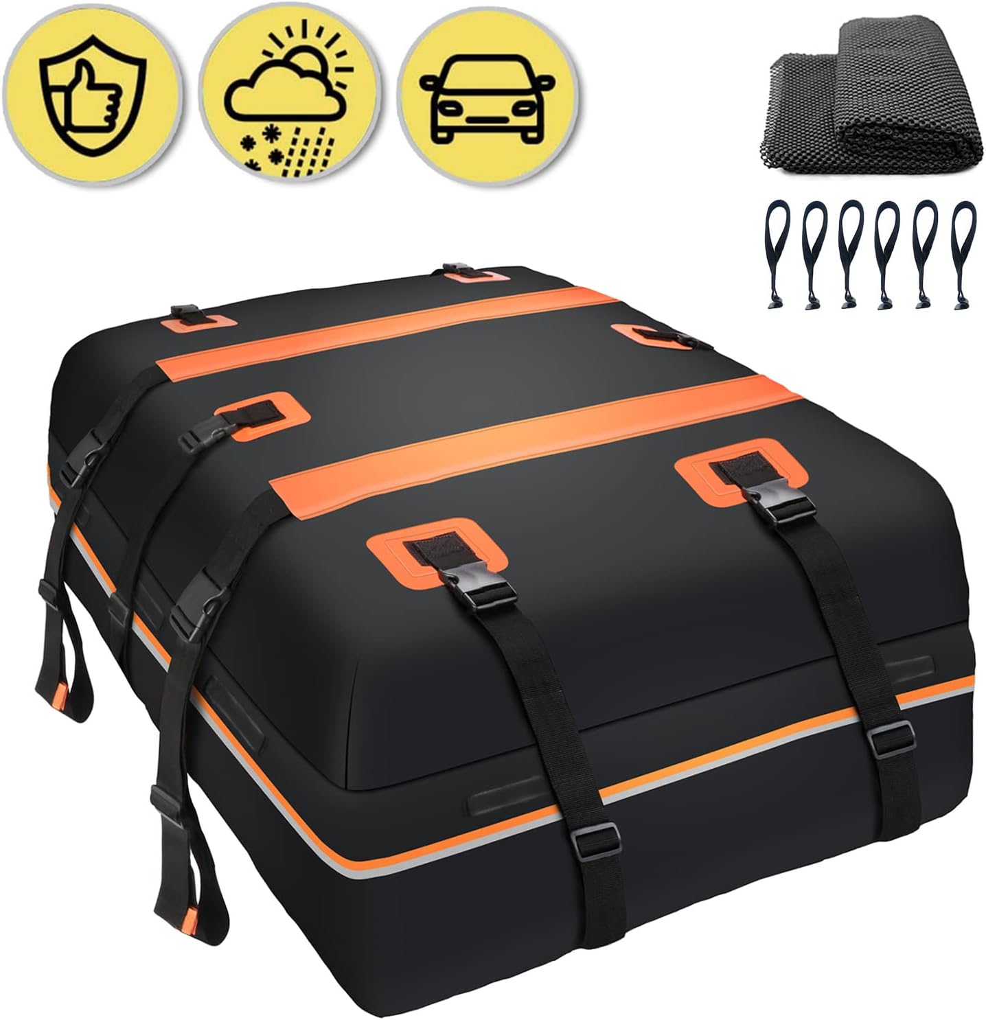 TAGMORE Rooftop Cargo Carrier Bag100%Waterproof 20 Cubic Car Roof Bag Cargo Carrier All Cars with/Without Rack Includes Anti-Slip Mat 10 Reinforced Straps 6 Door Hooks