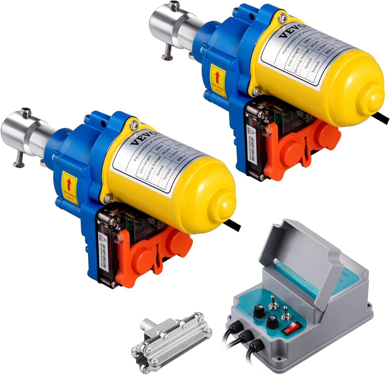 VEVOR Greenhouse Roll Up Motor Kit, 100W DC 24V 3.2 RPM, Waterproof Aluminum Alloy Electric Greenhouse Frame Shed Kit, w/Control Box & Climbing Device & Accurate Limit Switch, for Automatic Venting