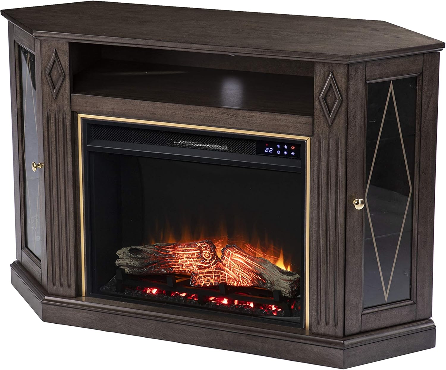 SEI Furniture Austindale Electric Fireplace w/ Media Storage, Brown/Gold