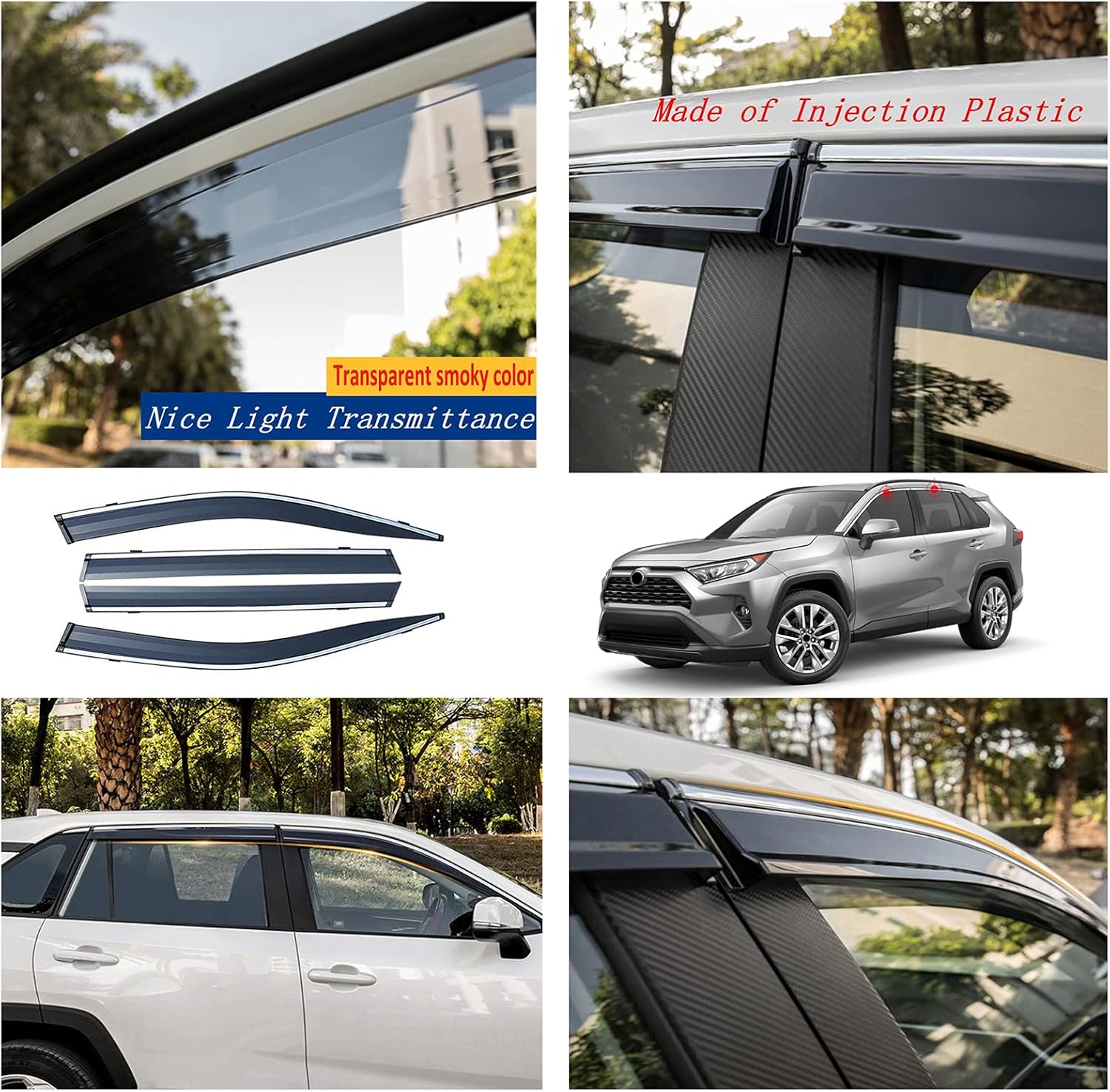 Dark Smoked Car Side Window Vent Visor Deflectors Rain Guards with Chrome for Toyota RAV4 SUV 2019 2020 2021 2022 Accessories - 4 Piece Set ,Safe Rain ​Out-Channel Guard Deflecto Pack of 2