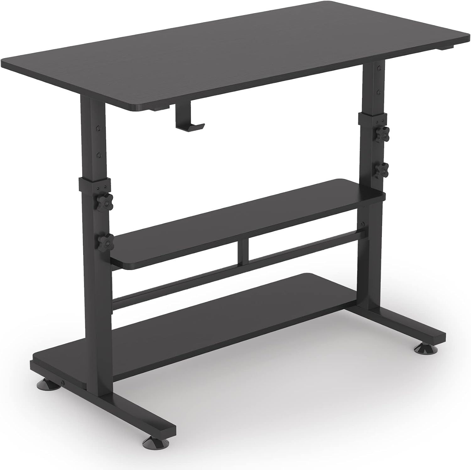 Tribesigns Standing Desk with Storage,43 inches Height Adjustable Desk, Sit Stand Desk, Manual Standing Desk, Table Standing, Standing Adjustable Table with Shelves, Home Office Computer Desk (Black)