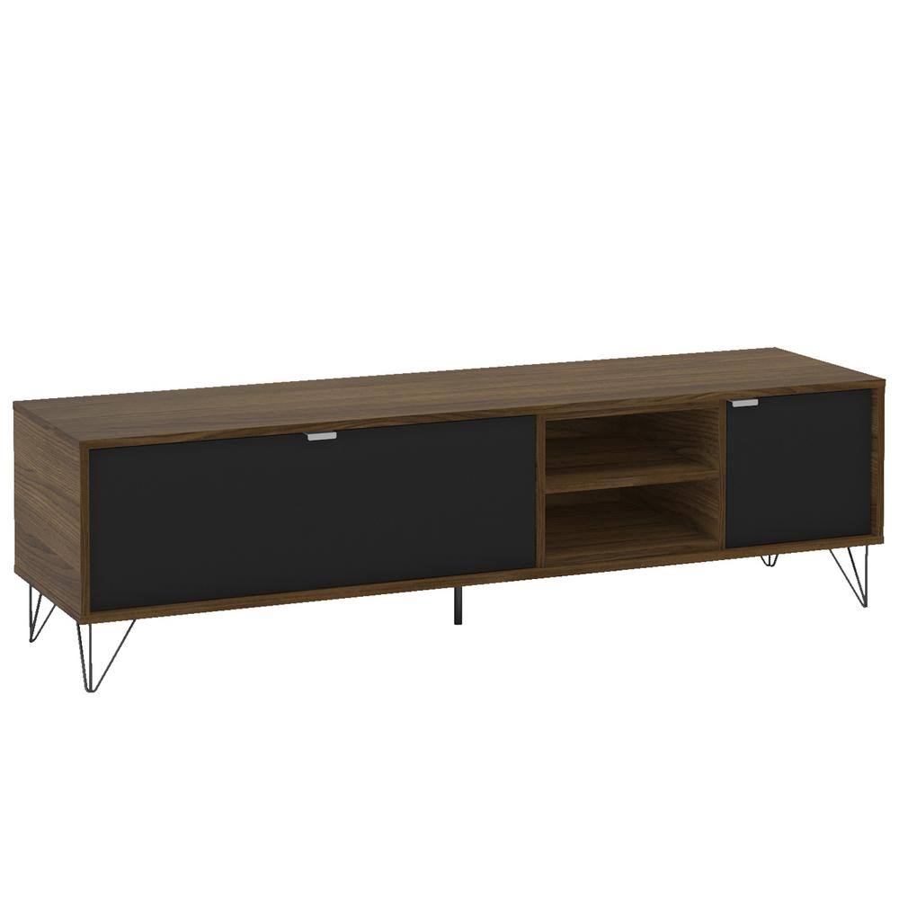 Polifurniture Corporatio 59 in. Dark Brown and Black Composite TV Stand Fits TVs Up to 65 in. with Storage Doors, Dark Brown u00