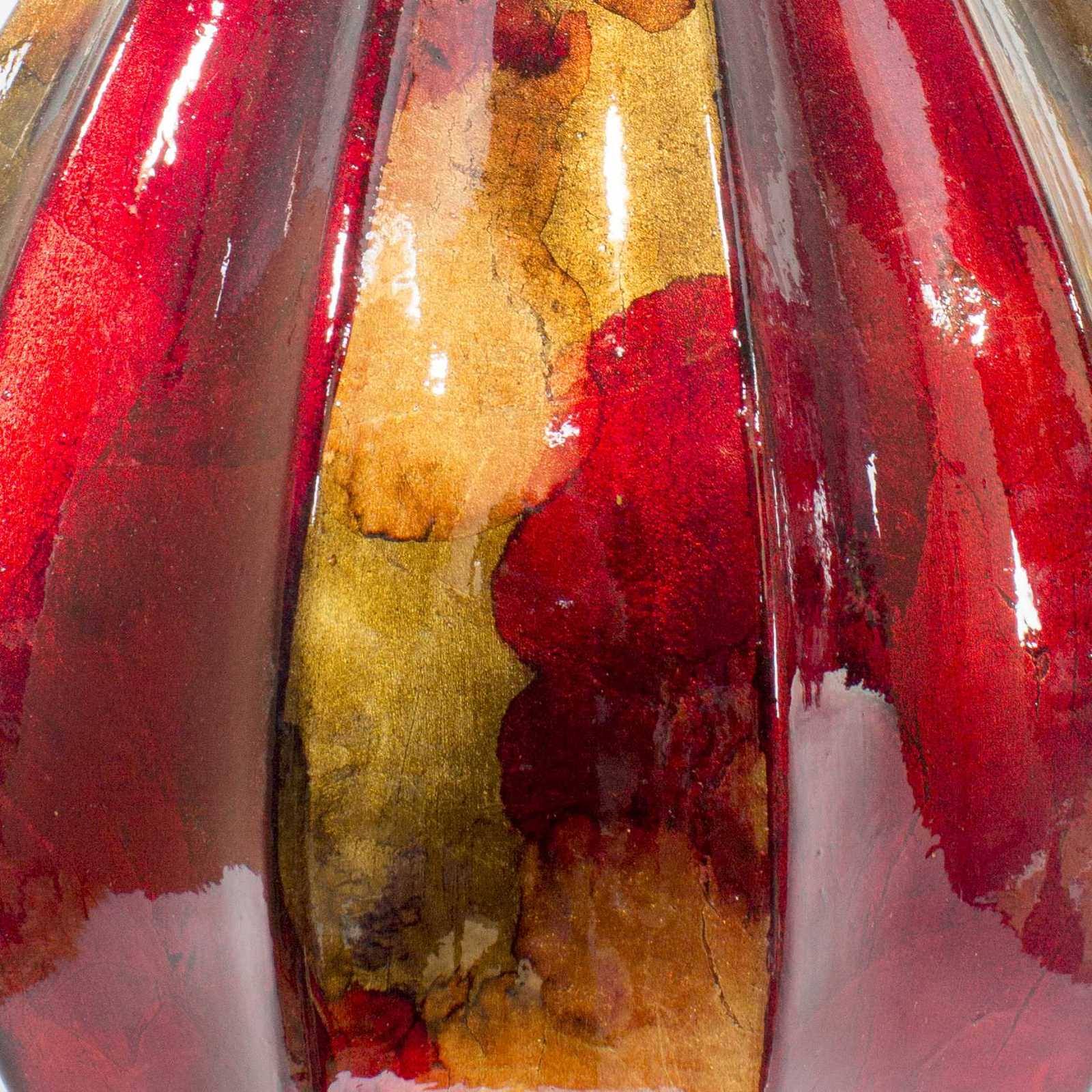 10x22 x 10x22 x 18x22 Copper Red Gold Ceramic Foiled u0026 Lacquered Ridged Teardrop Vase