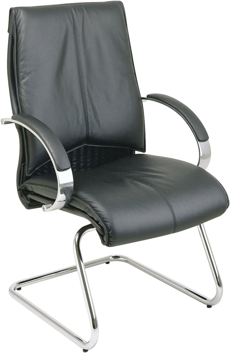 Office Star Deluxe Mid Back Leather Visitors Chair with Chrome Base and Padded Chrome Arms