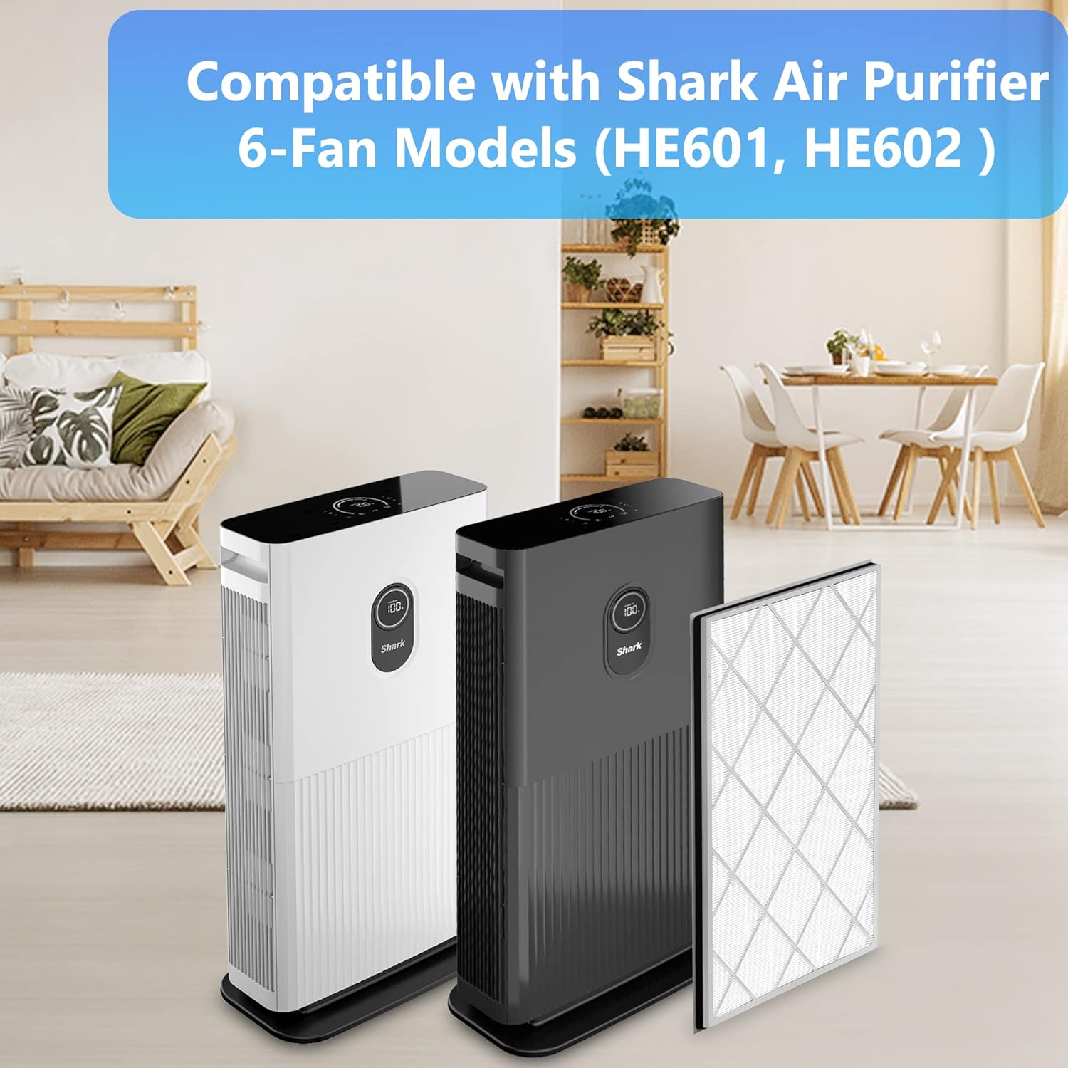 KGC HE601 HEPA Filter Replacement Compatible with Shark HE601 HE602 Filter 6 Fan Models,Filter Replacement for Model HE6FKPET Filter Pack of 2