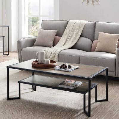 Industrial Coffee Table for Living Room, 2-Tier Tea Table with Storage Shelf TV Stand Side End Table, Accent Furniture for Home