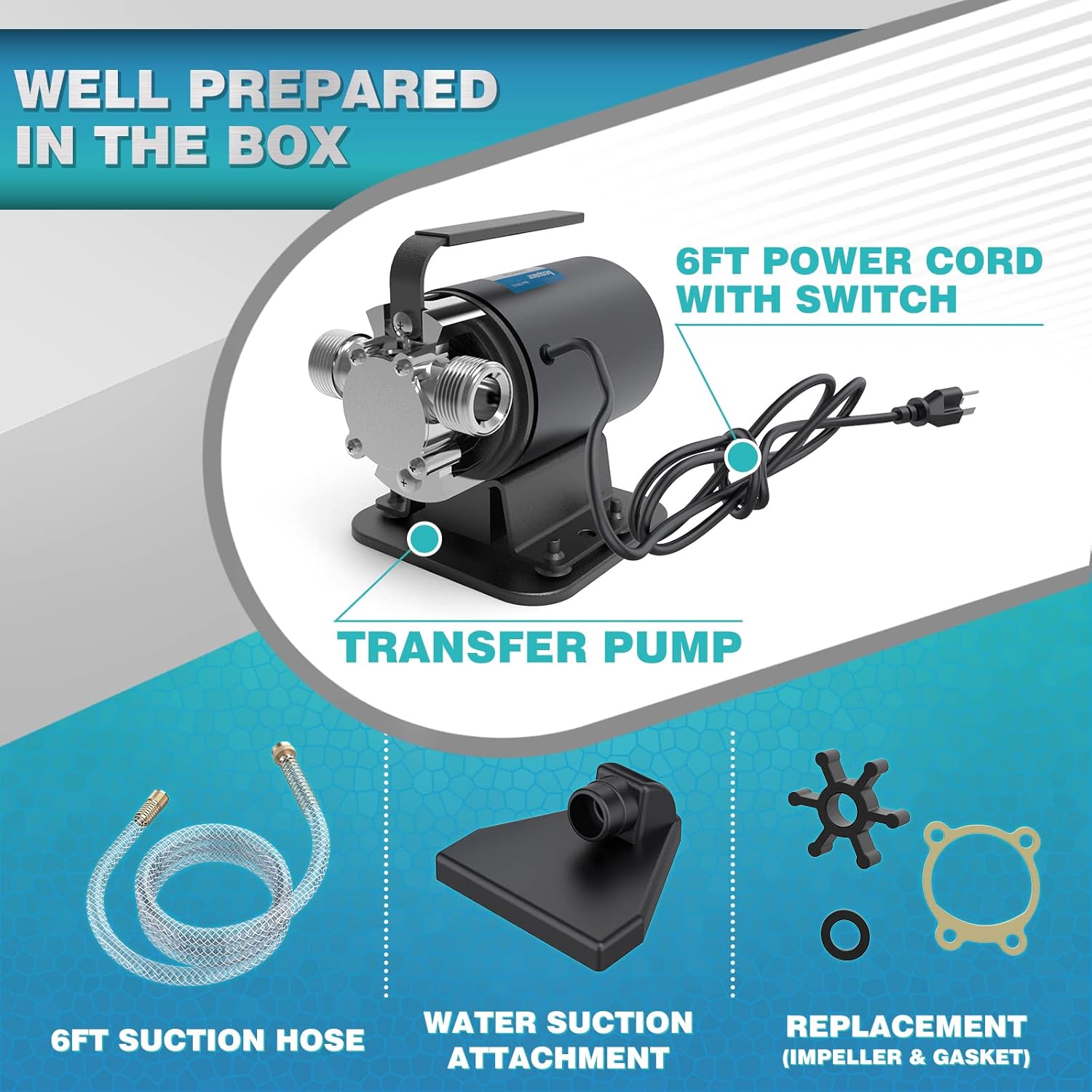 Acquaer Water Transfer Pump 115V 1/10 HP Portable Electric Utility Water Pump with Suction Hose Kit, Low Suction Water Removal for Water Beds, Pools, Rain Barrel, Aquariums…