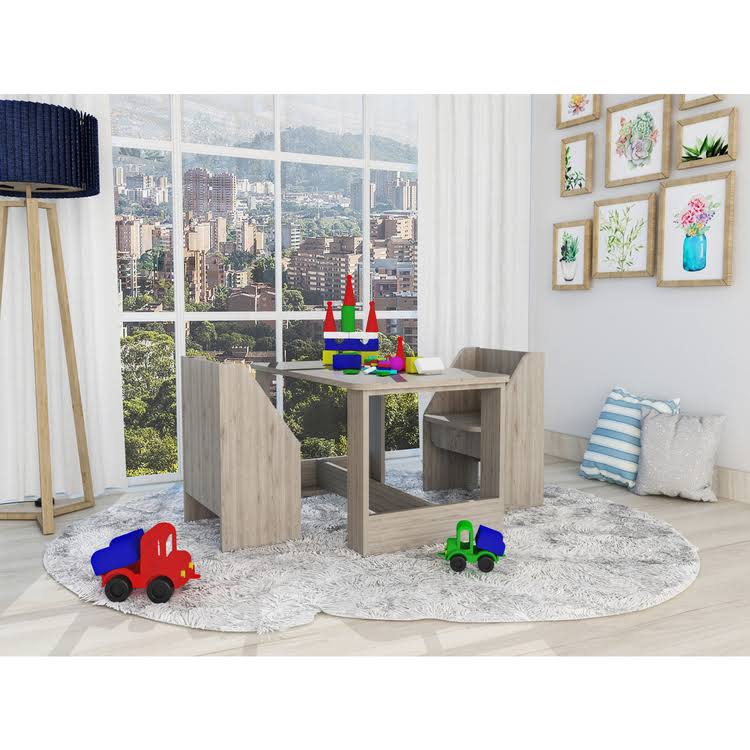 Tuhome Childran Activity Table Set with Benches Light Grey