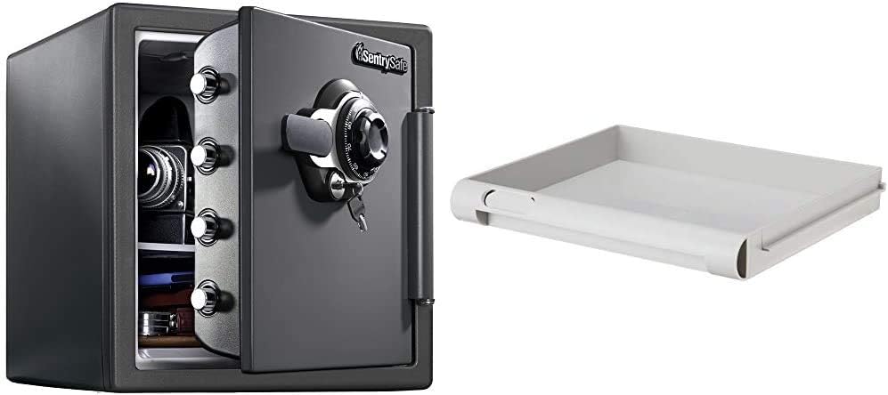 SentrySafe SFW123DSB Fireproof Safe and Waterproof Safe with Dial Combination 1.23 Cubic Feet Gray & 912 Tray Accessory, For SFW082 and SFW123 Fire Safes