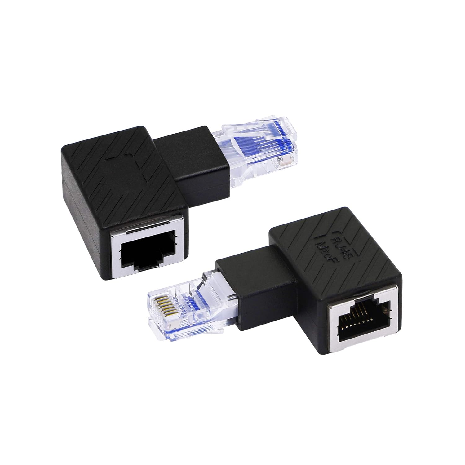 RIIEYOCA Left Angle Ethernet Adapter, 90 Degree RJ45 Male to Female Extension Cat6 LAN Network Connector for Computers, Laptops, Routers(2-Pack) Black(L)