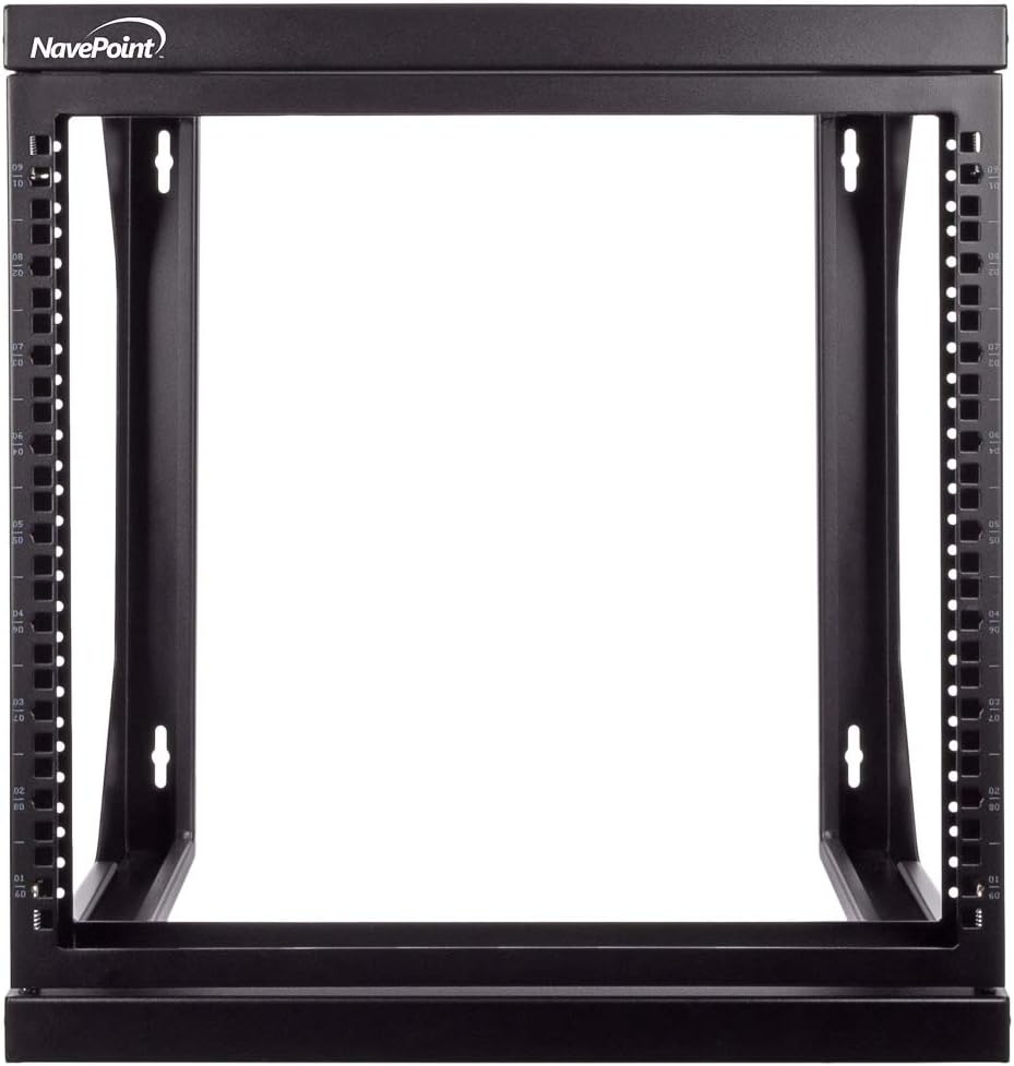 NavePoint 9U Wall Mount IT Open Frame 19 Inch Rack with Swing Out Hinged Gate Black