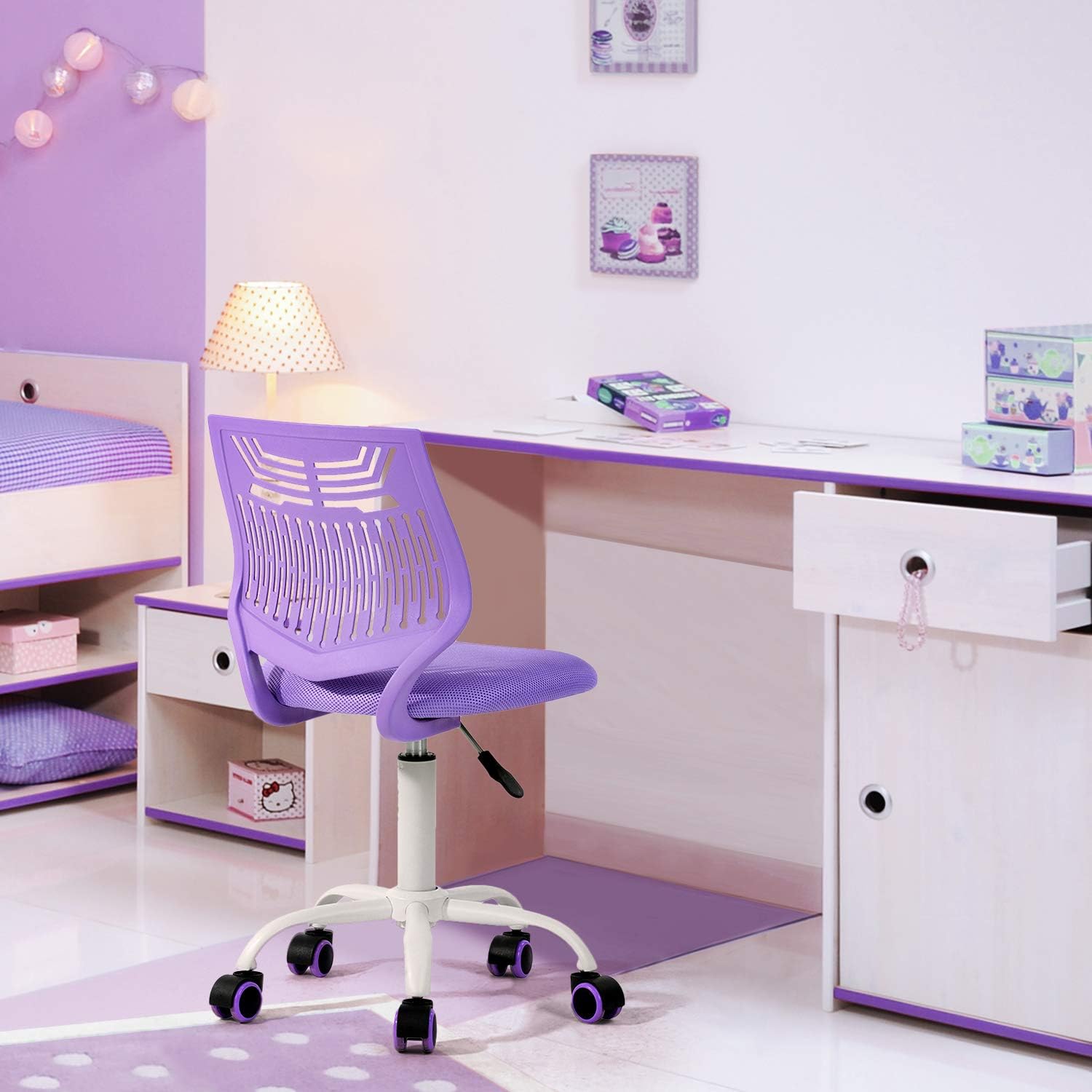 FurnitureR Writing Task Chair for Teens Boys Girls 360 Rolling Wheels Fabric Soft Pad Seat Breathable Backrest, Height Adjustable Liftup 29.5