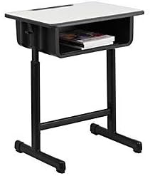 Flash Furniture Student Desk with Grey Top and Adjustable Height Black Pedestal Frame