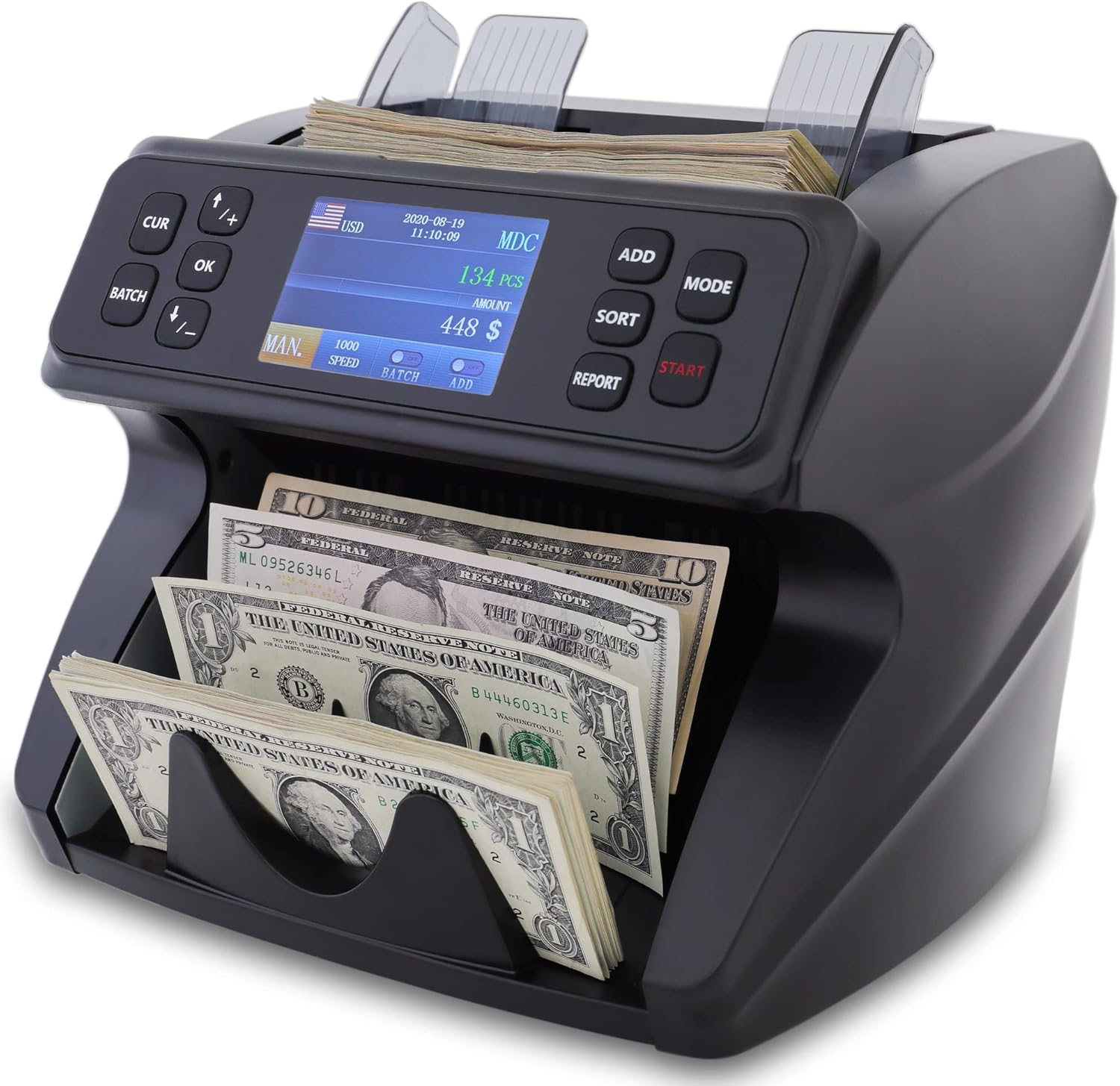 DETECK Money Counter Machine Mixed Denomination, 2Yr Warranty DT600 Bank Grade Multi Currency Bill Counter Machine, Serial Nb, 2CIS/UV/MG Counterfeit Detection, Cash Counter, Value Count & Printing