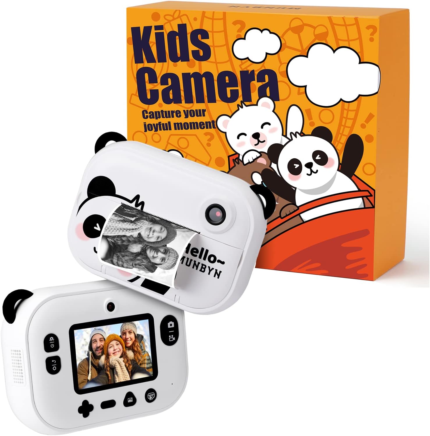 MUNBYN Panda Instant Print Camera for Kids, 12 MP 1080P HD Dual-Lens Video Photo Camera Toy Camera Zero Ink Print for Parent-Child Interaction Children's Day Christmas Thanksgiving Day Gifts Pack of 2