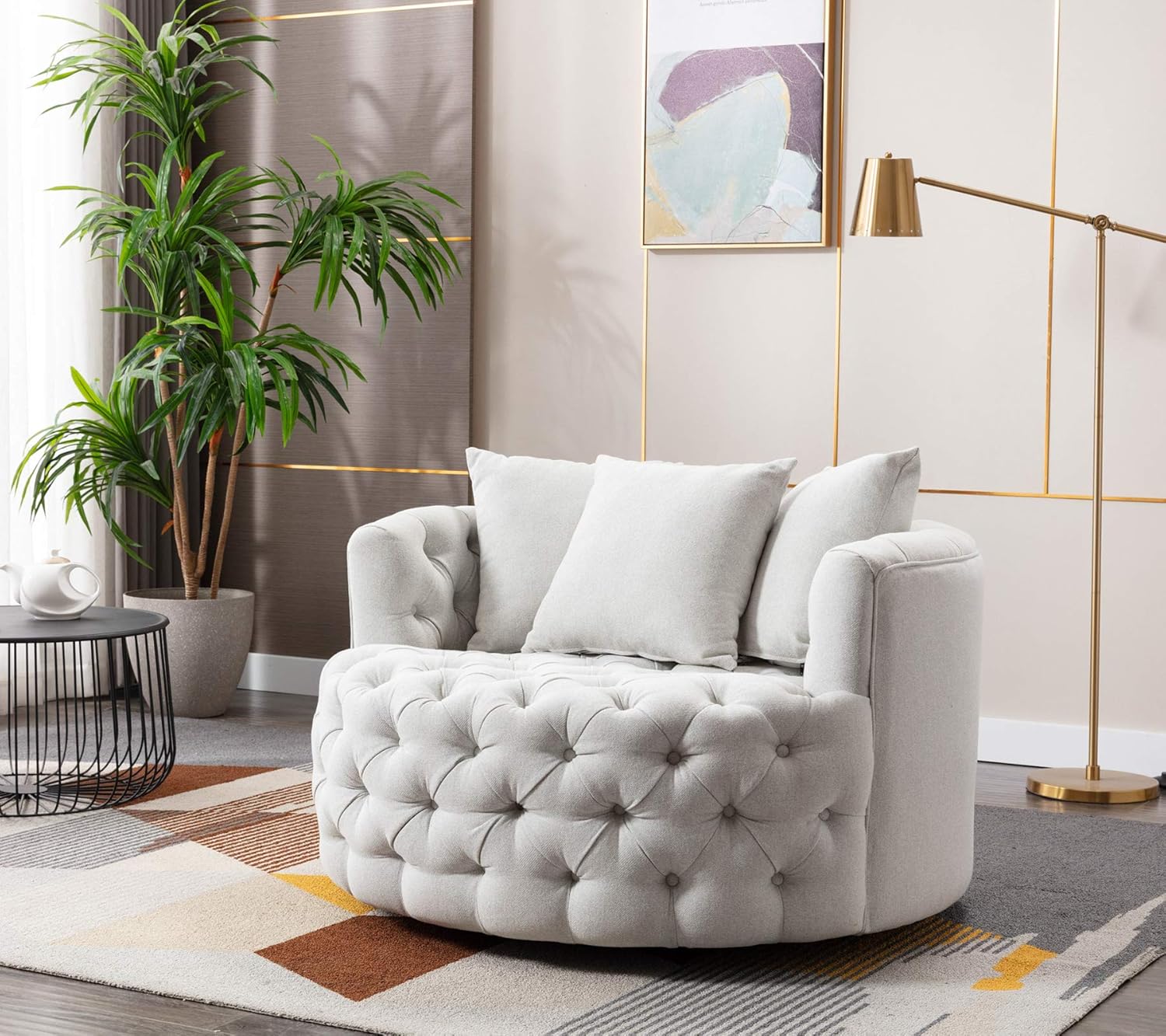 Modern Akili Swivel Accent Chair Round Barrel Chair for Home Living Room/Modern Leisure Chair 43.70 Inches,Grey