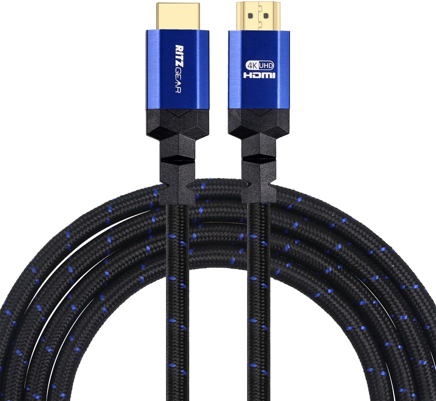 4K HDMI Cable 20 ft [5-Pack] - Black - Braided Nylon Cord & 24K Gold Plated Connectors, Ritz Gear High Speed HDMI 2.0 with Ethernet Pack of 2
