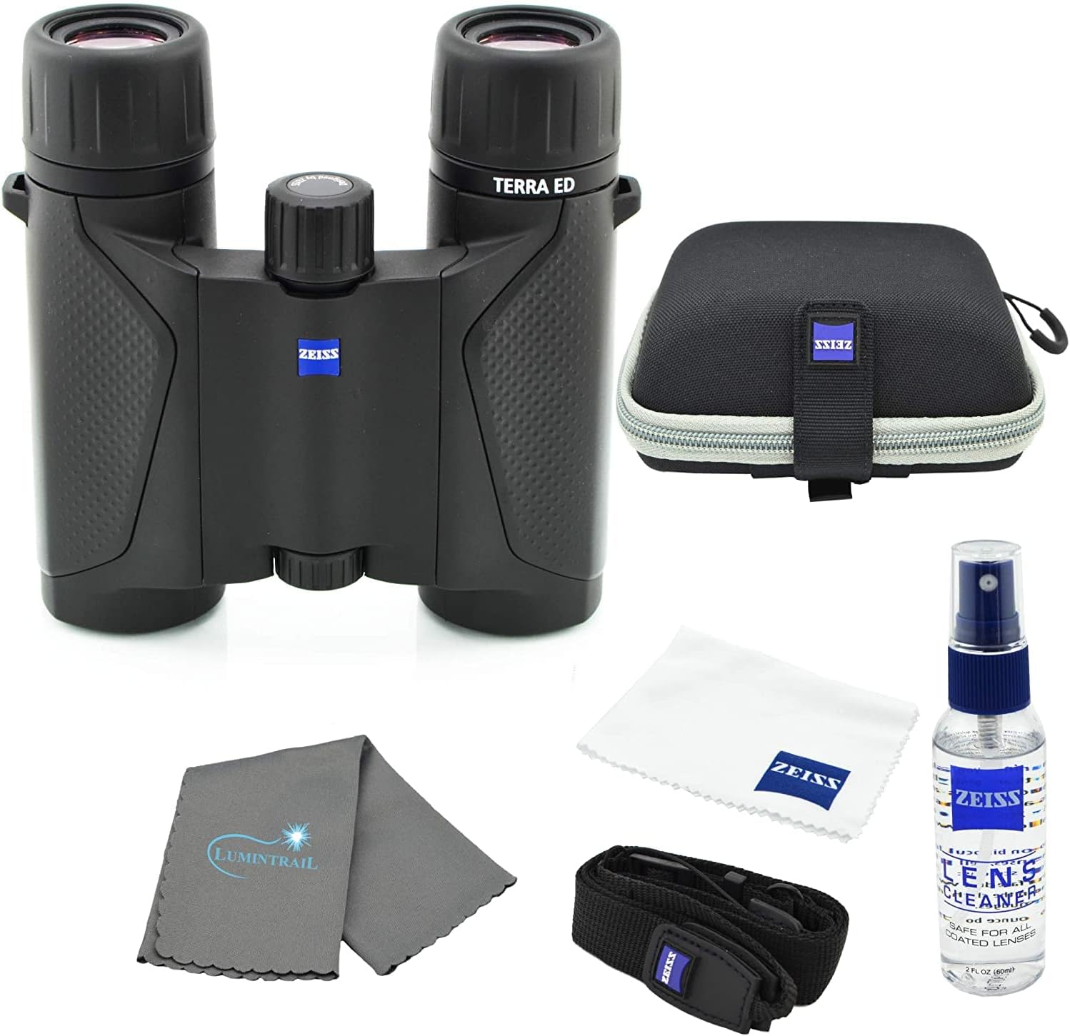 Terra ED 10x25 Binocular, Compact & Pocketable, Black, Bundle with Lens Care Kit and Lumintrail Cleaning Cloth