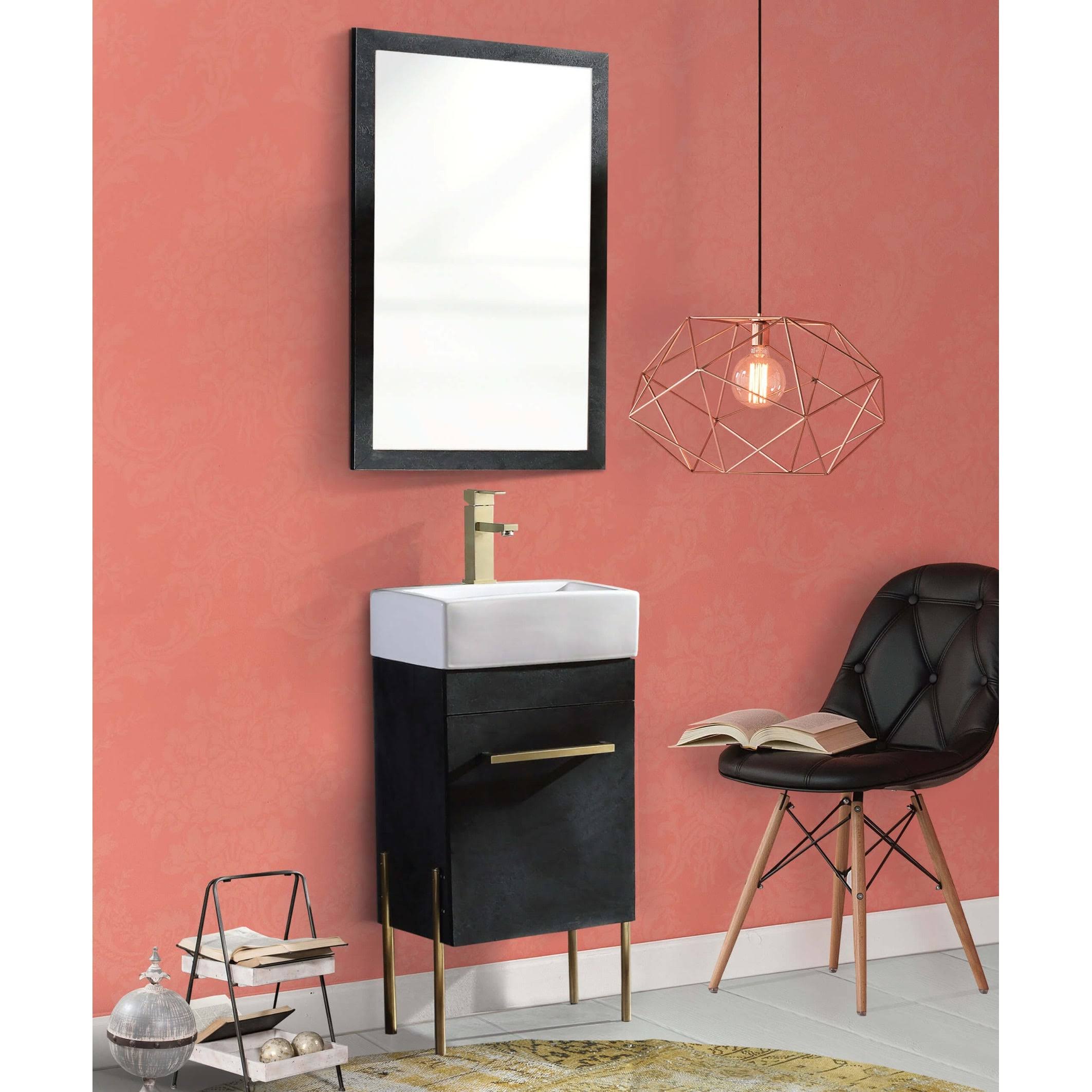 Fine Fixtures - Modern Black Marble 18x22 Bathroom Vanity Set, Satin Brass Hardware, Vitreous China Sink Top