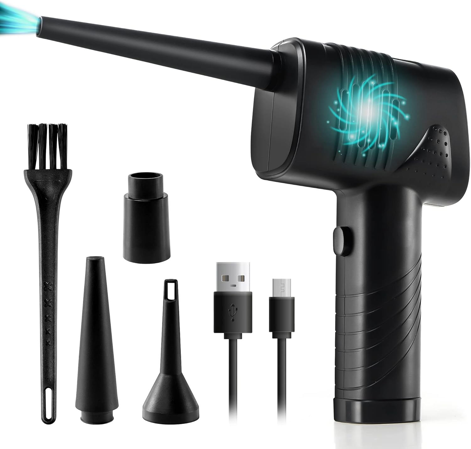 PINBOL Compressed Air Duster, Cordless Air Duster 33000 RPM Fast Cleaning Dust 6000mAh Electric Reusable Dust Destroyer for Computer Keyboard Car Pet House No Gas Portable Air Duster Replaces Air Cans Pack of 2