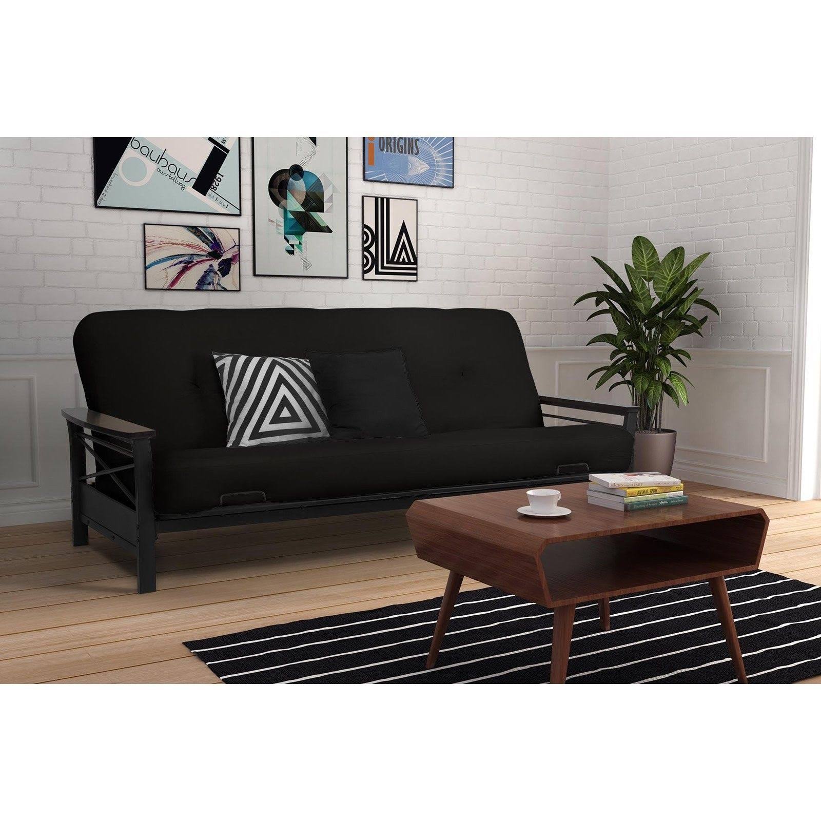 Nadine Metal Futon Frame with Wood Armrests - Espresso/Black - DHP