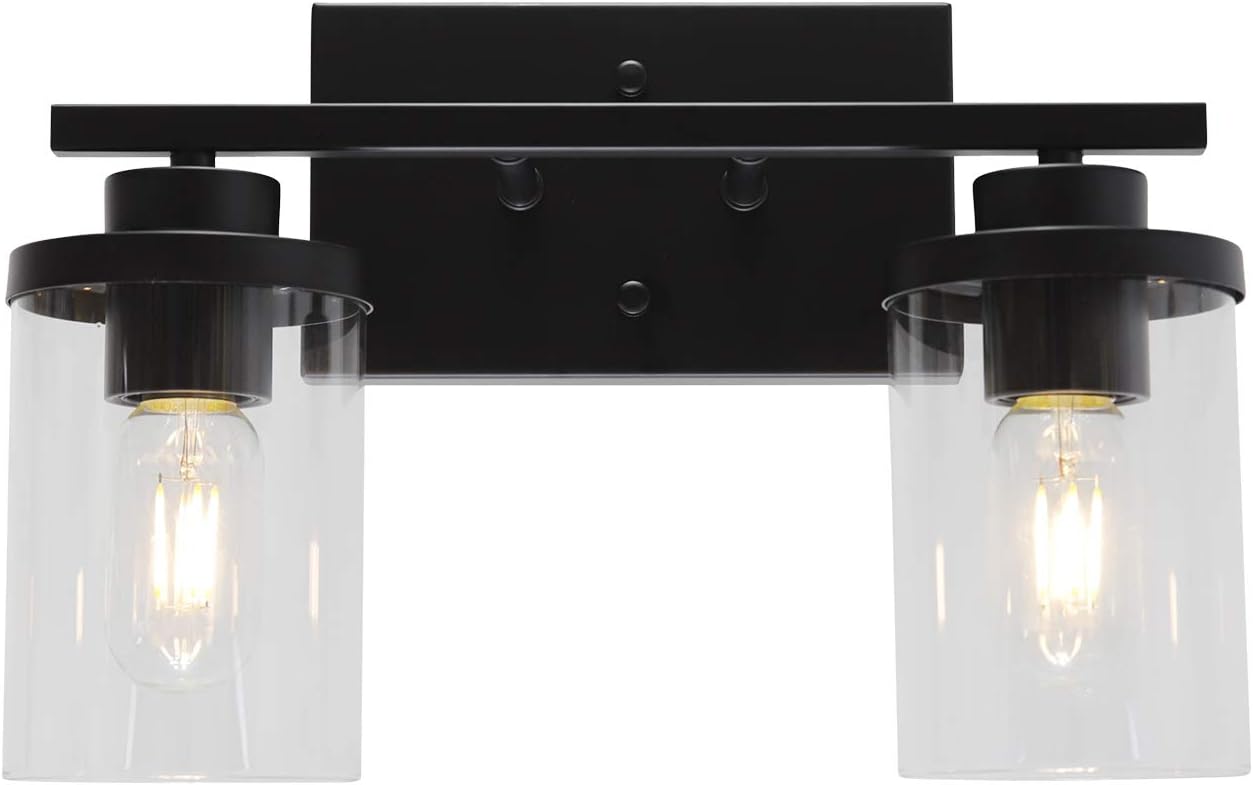 ELUZE Modern Vanity Light, 3-Light Bathroom Lighting Black Finish with Clear Glass Shades Wall Lighting Fixtures for Bedroom Vanity Table Powder Room Kitchen Office Foyer and Hallway
