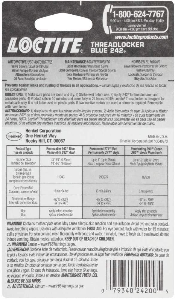 Loctite Heavy Duty Threadlocker, 0.2 oz, Blue 242, 12 Pack Pack of 2