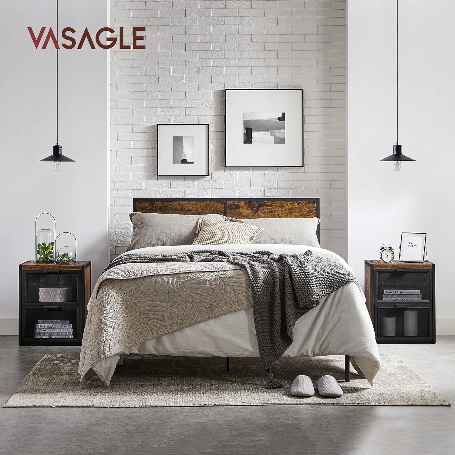VASAGLE Nightstand, End Table, Bedside Table, Side Table, 17.7 x 13.8 x 21.6 Inches, 2 Drawers, for Bedroom, Industrial, Rustic Brown and Black ULET510B01