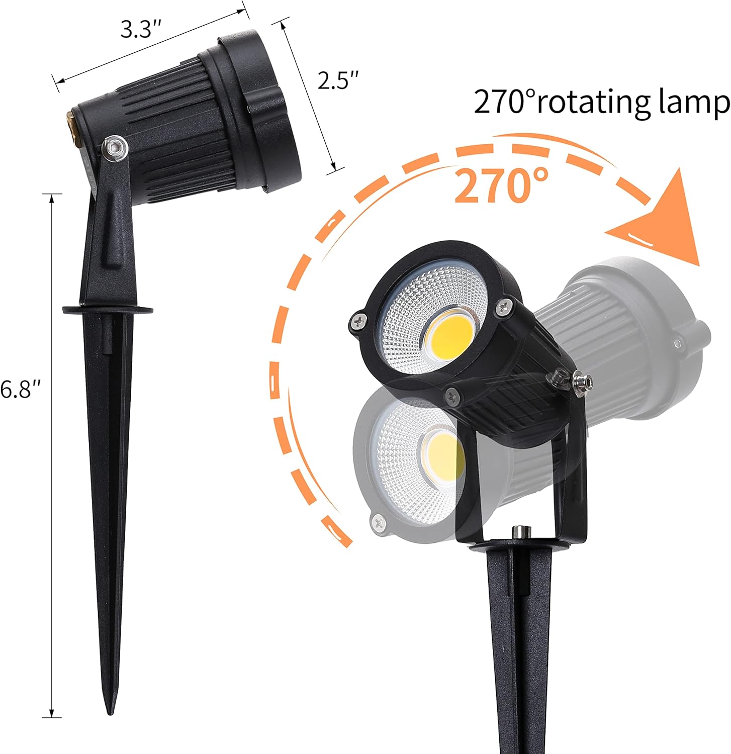 AOTSTIK Outdoor LED Spotlights 5W, 120V AC, 3000K Warm White, Outdoor Use, Metal Ground Stake, Flag Light, Outdoor Spotlight with Stake, UL Cord 3-ft with Plug , Pack of 2