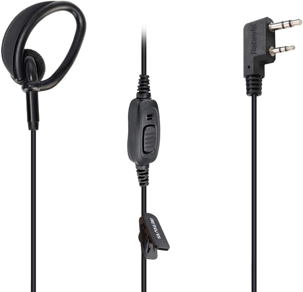 Retevis RT68 Ear Hook Ear Pieces for Walkie Talkie, Compatible with Retevis RT22 RT21 H-777 RT68 RT27 RT28 Baofeng UV-5R pxton Arcshell 2 Way Radios, Headset for Walkie Talkies with Microphone(1 Pack)