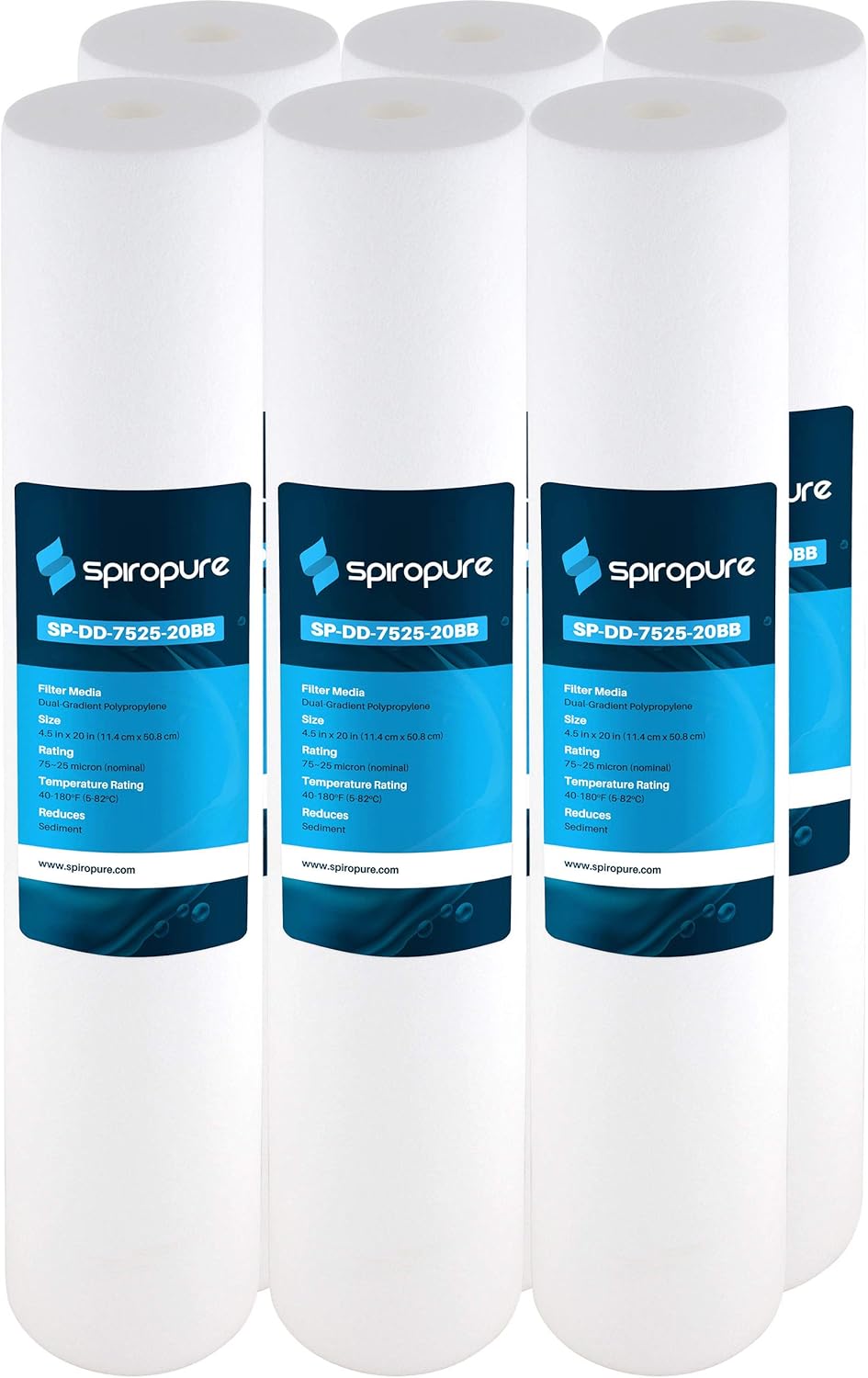 SpiroPure Replacement for DGD-5005-20 155358-43 SDC-45-2005 20x4.5 Polypropylene 5 Micron Sediment Filter (6 Pack)